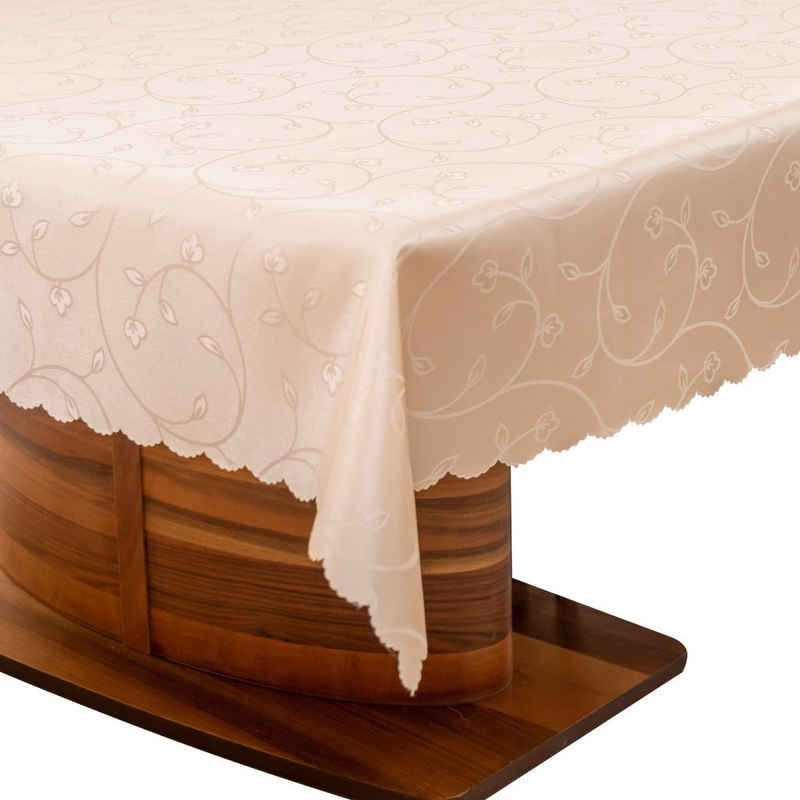 Simurq Tischdecke Abwaschbar - Lotuseffekt, Wasserabweisend & Pflegeleicht Tischdecken (Tischdecke weiß Grau Beige Tischdecke Rund - Tischtuch Table Cloth)