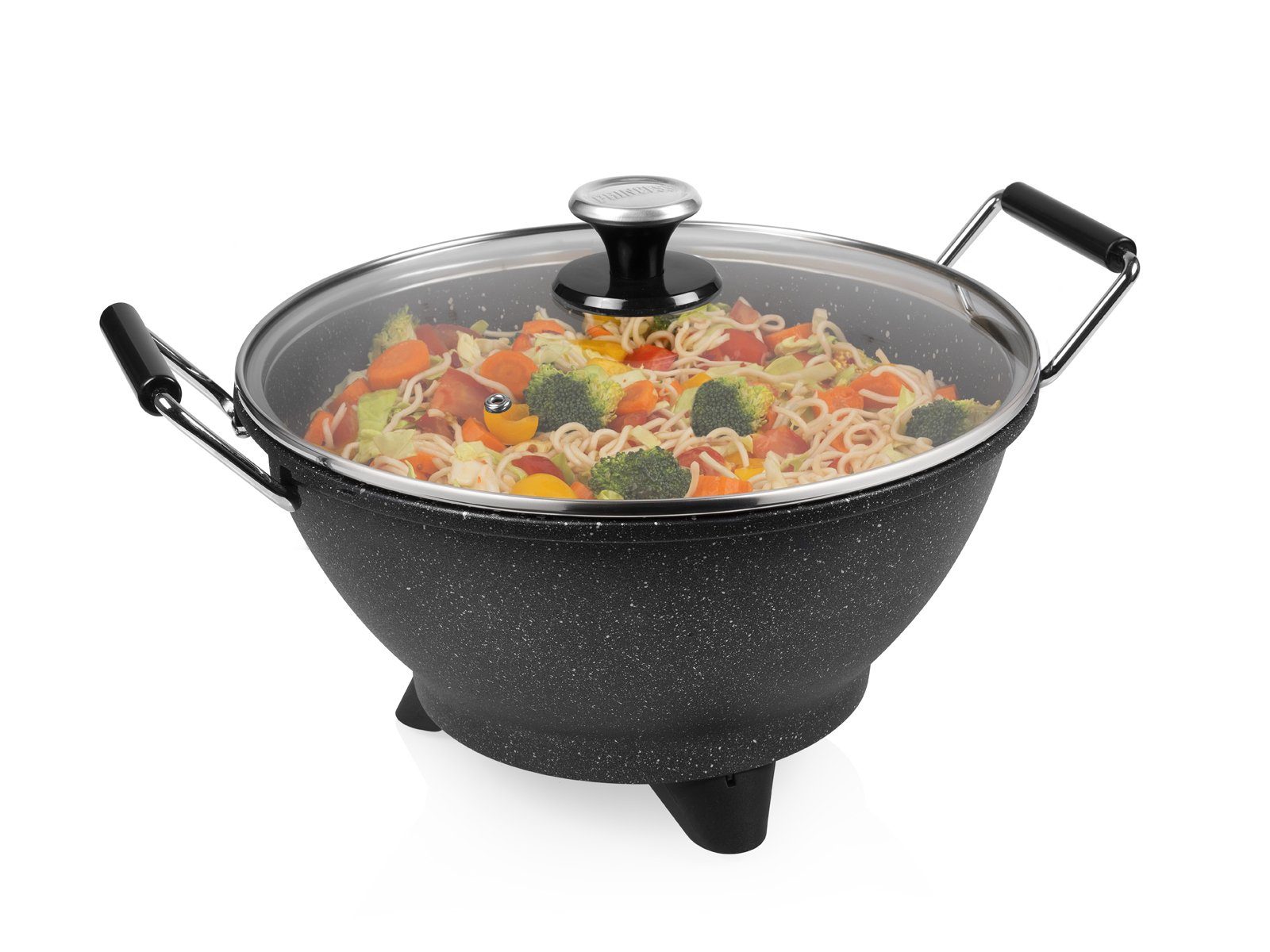PRINCESS Elektrische Wokpfanne, 1400 W, Großer Asia Elektro Wok Ø30cm 7Liter mit Glas Deckel