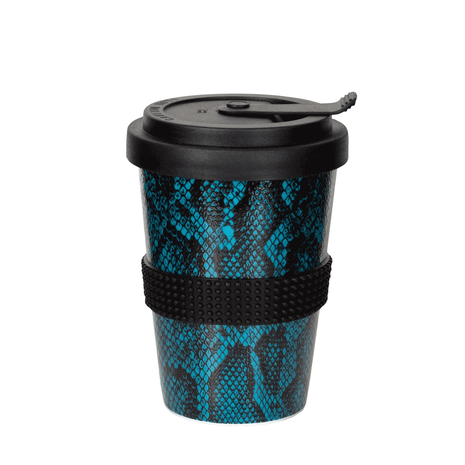 Mahlwerck Manufaktur Coffee-to-go-Becher Snacke Becher + Deckel, Porzellan, animalprint, auslaufsicher, spülmaschinengeeignet, 100% klimaneutral Snake Blue