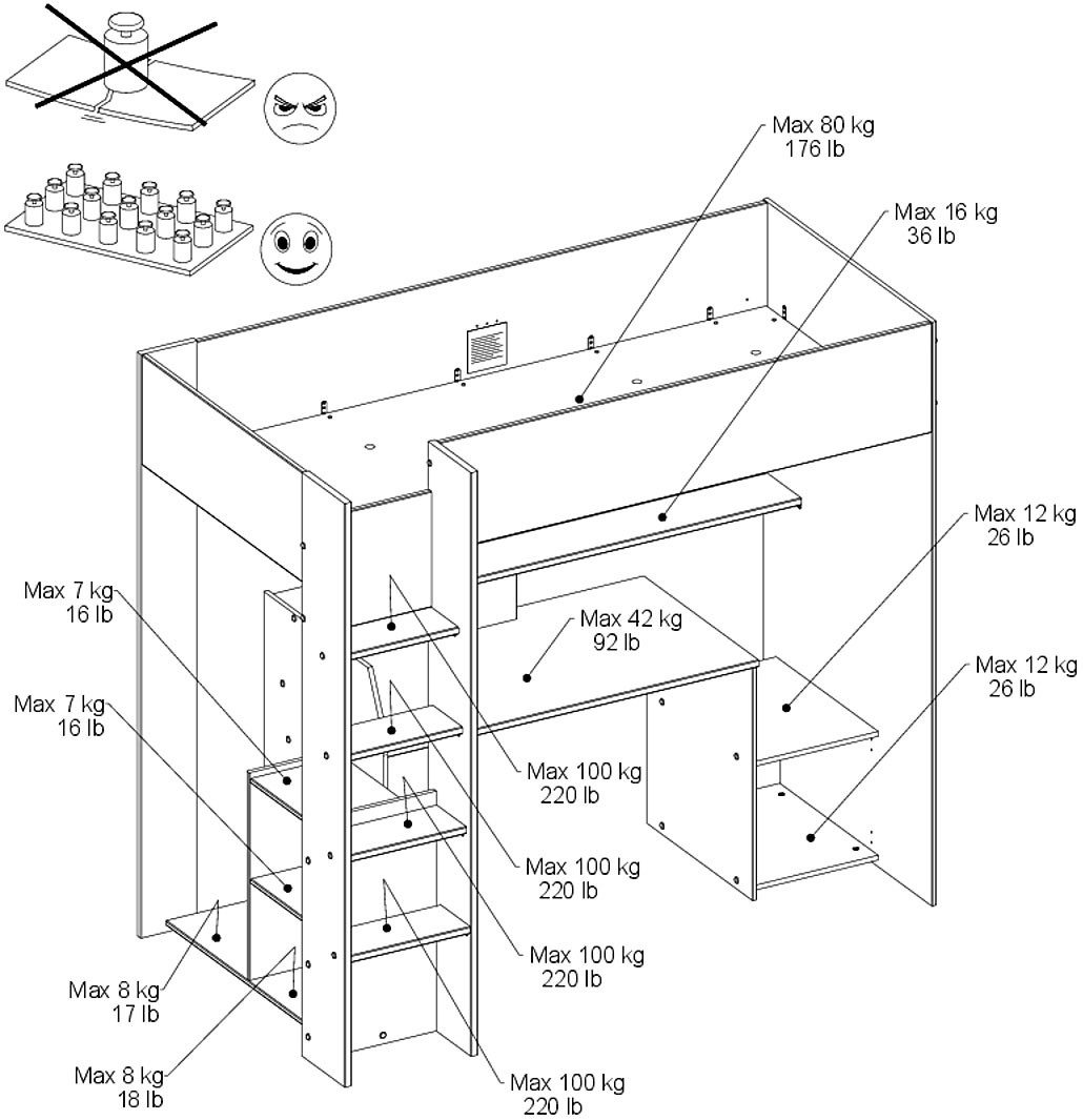 Parisot Meddox loft bed, TOP SELLER! OTTO's Choice, gaming bed, LED lighting, desk (overall dimensions W/D/H 203.7/94.4/180 cm), clothes rail, plenty of storage space, ideal for small rooms, ALL-IN-ONE bed