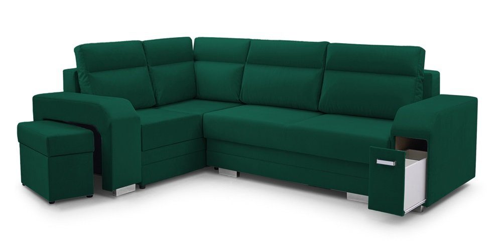 grün Grau Minibar, Ecosofa Hocker und mit DB-Möbel Schlaffunktion, Millo Ecksofa mit in