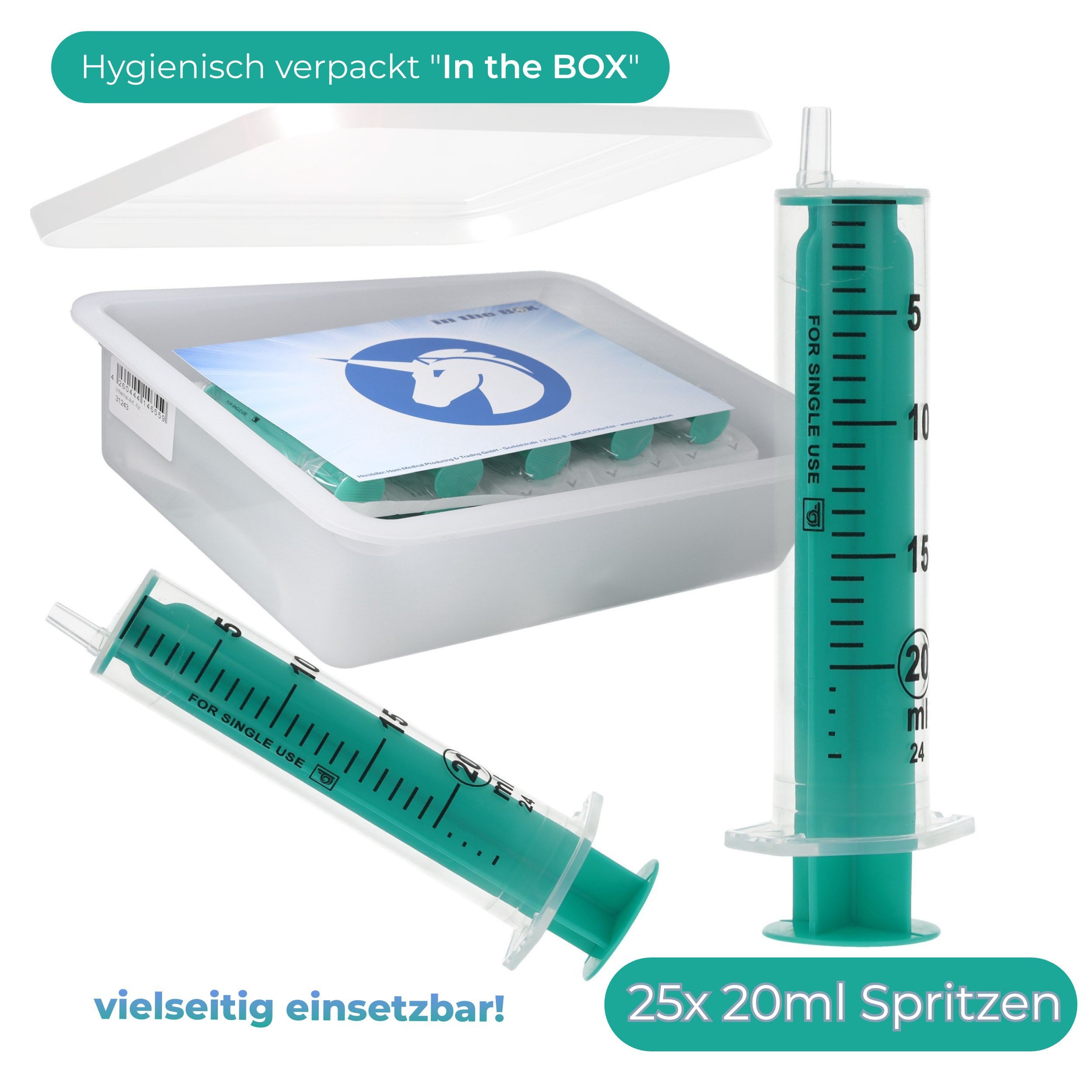 Horn Medical Einwegspritze Horn Spritzen-Sets in the Box -Größe wählbar-, (steril, präzises Dosieren / Befüllen / Absaugen), für prof. Medizin & Privatanwender, Bastler, Modellbau...