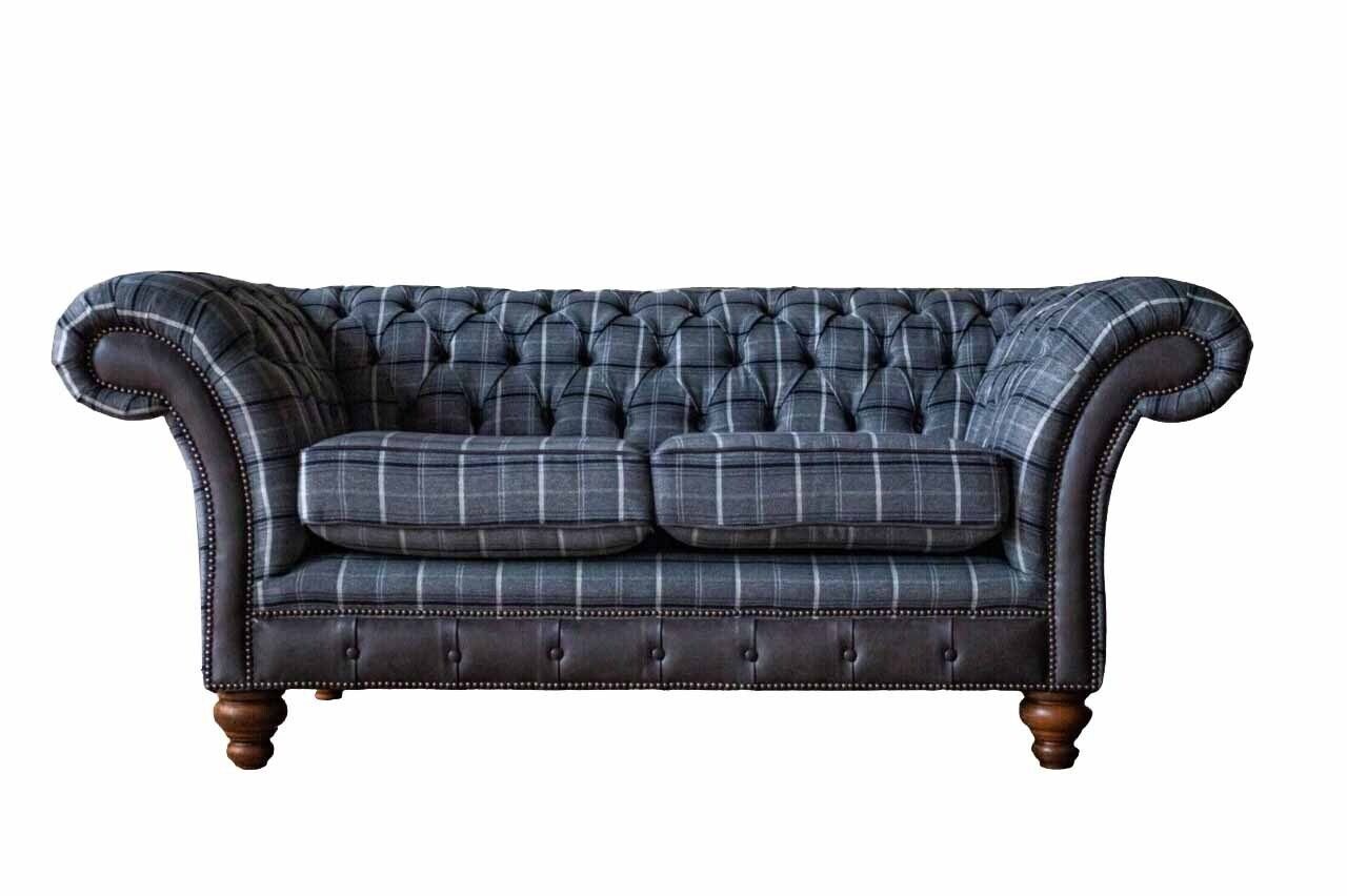 JVmoebel Sofa Designer Blauer Chesterfield Stoff Couch, Luxus Europe 2-Sitzer Textil Made in
