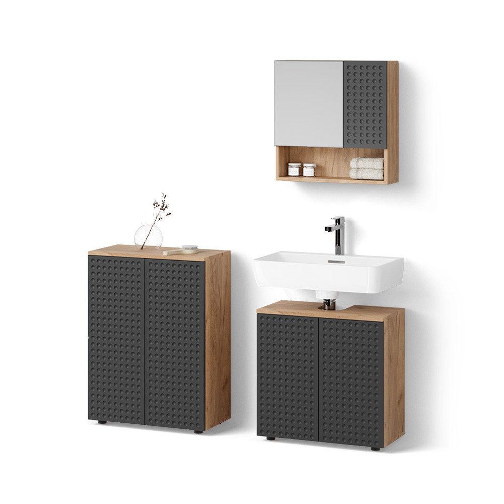 Livinity® Badmöbel-Set Ronco, Anthrazit gepunktet/Goldkraft Eiche, günstig online kaufen