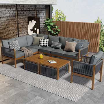 MODFU Gartenlounge-Set 7-Sitzer Gartenmöbel Seil, (Sofa mit Hocker), Garten-Lounge-Sessel-Set für 2 Personen, graues Rattan