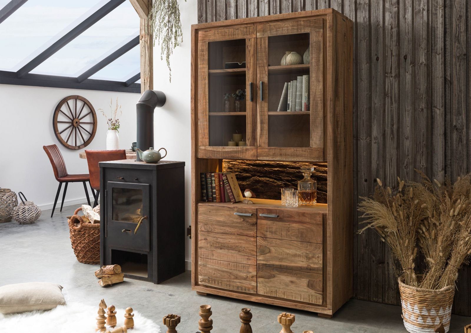 Massivmoebel24 Standvitrine #109 (Vitrine Akazie 98x40x180 günstig online kaufen