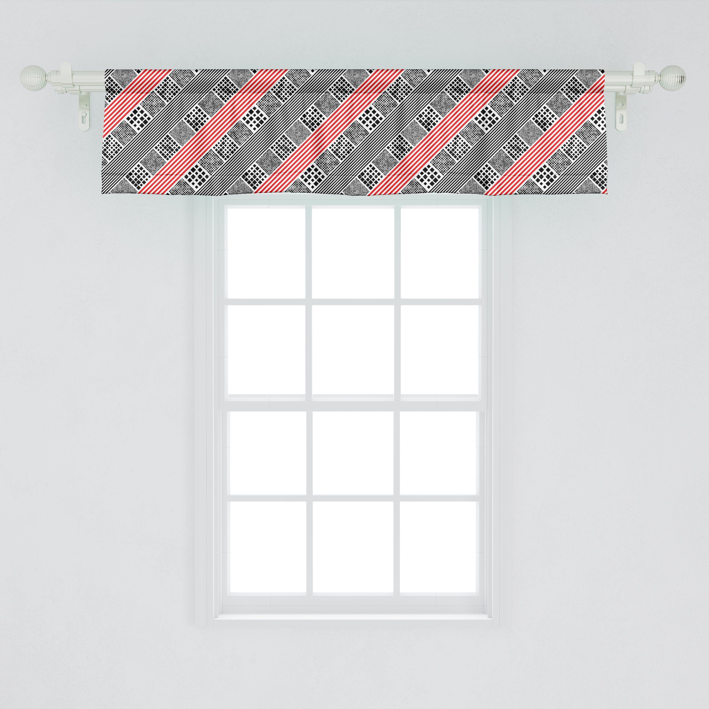 Dekor für Scheibengardine Schlafzimmer Microfaser, Abakuhaus, Moderne Abstrakt Küche Vorhang diagonale Volant mit Streifen Stangentasche,