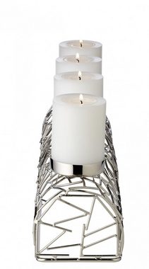 EDZARD Adventsleuchter Milano, (L 44 cm) Kerzenhalter für Stumpenkerzen, Adventsleuchter als Weihnachtsdeko für 4 Kerzen á Ø 6 cm, Kerzenkranz als Tischdeko mit Silber-Optik, vernickelt
