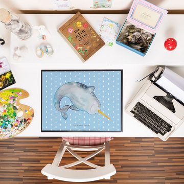 Mr. & Mrs. Panda Schreibtischunterlage Narwal - Blau Pastell - Geschenk, Schreibtischunterlage Groß, Büroart, (1 tlg)