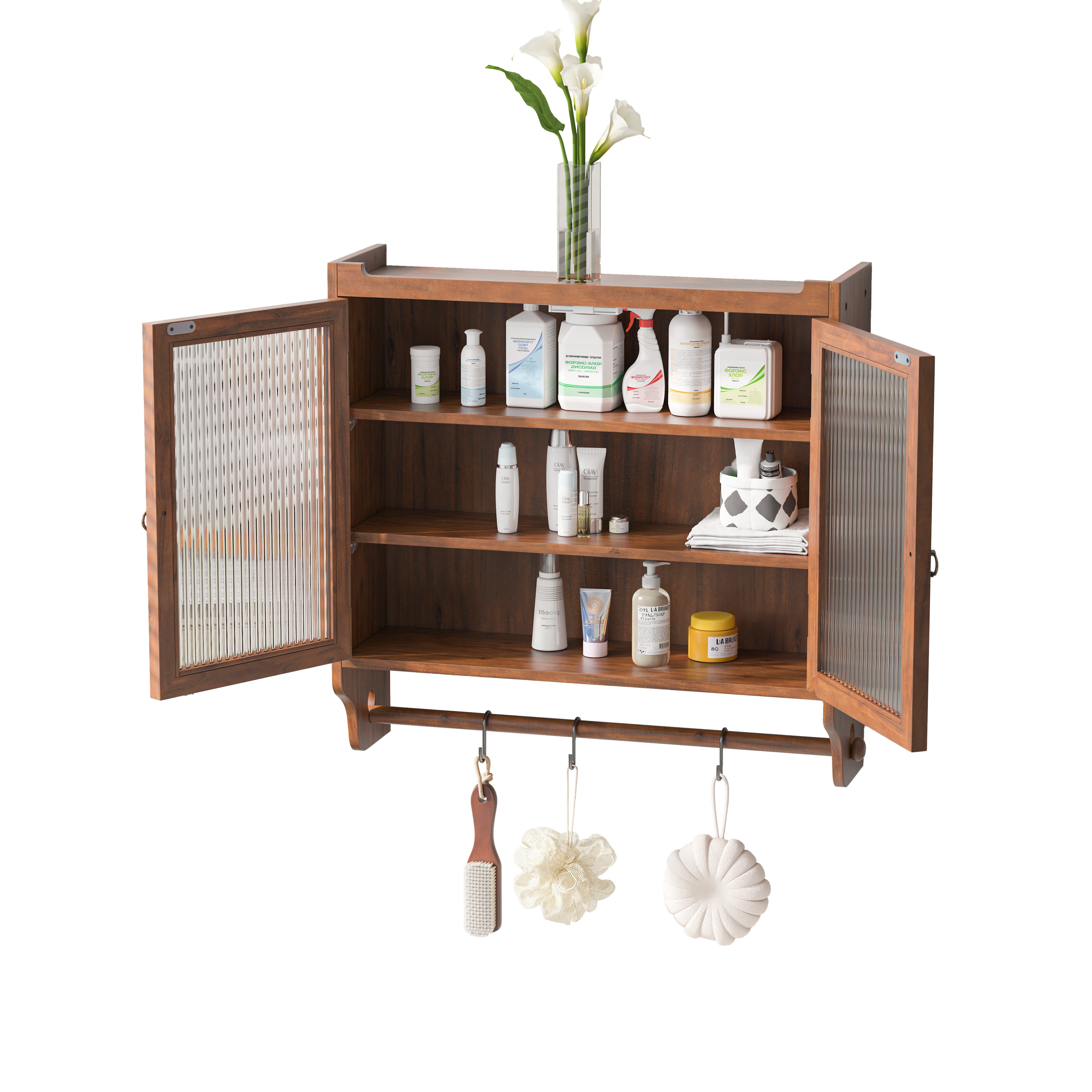 Celya Wandhängeschrank Glas-Wandregal, Hängeschrank küche, 63cm Wandregal mit Handtuchhalter für Küche und Esszimmer – Bild 3 von 5