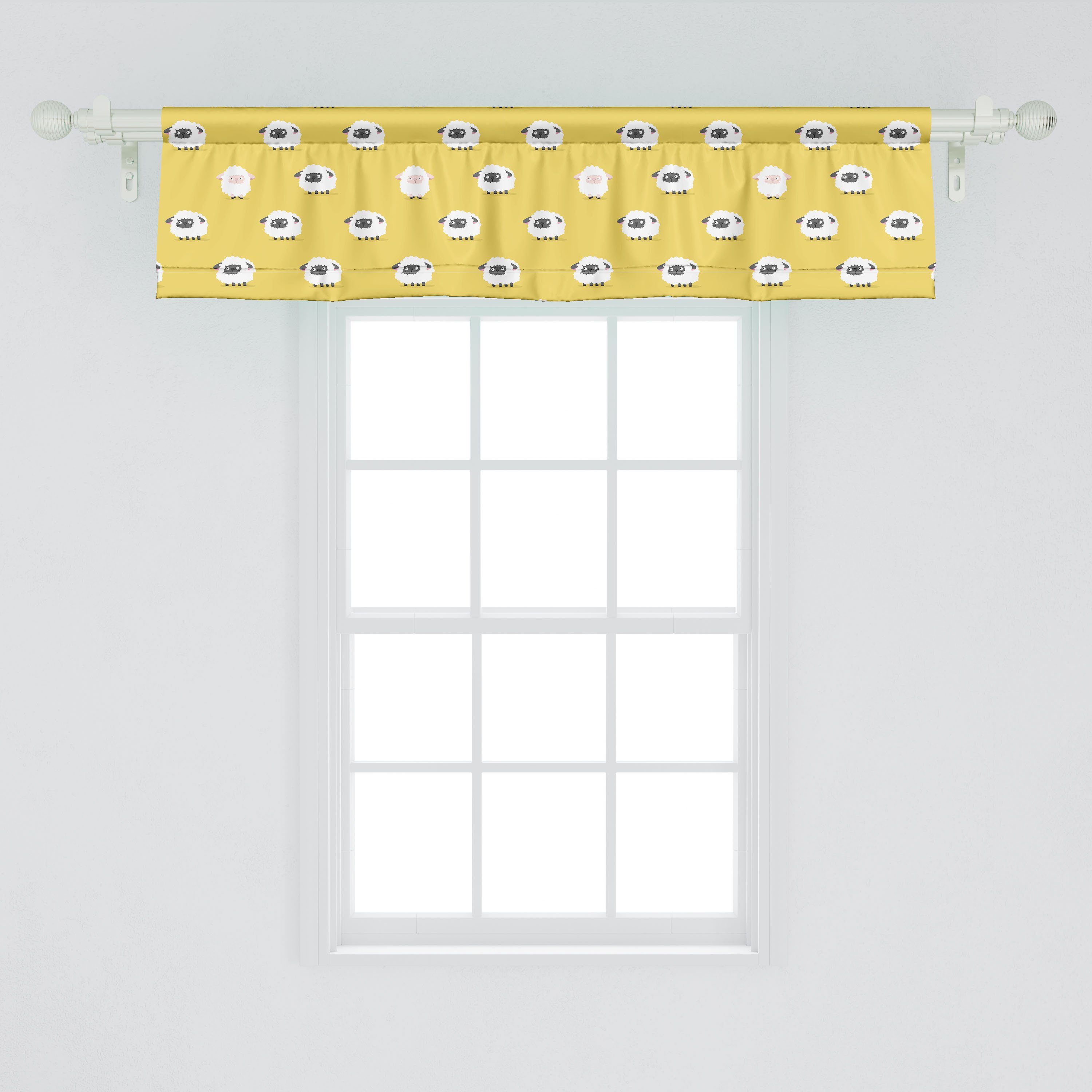 Scheibengardine Vorhang Volant für Microfaser, mit Stangentasche, Dekor Schlafzimmer Küche Cartoon-Muster Schafe Tierkunst Abakuhaus