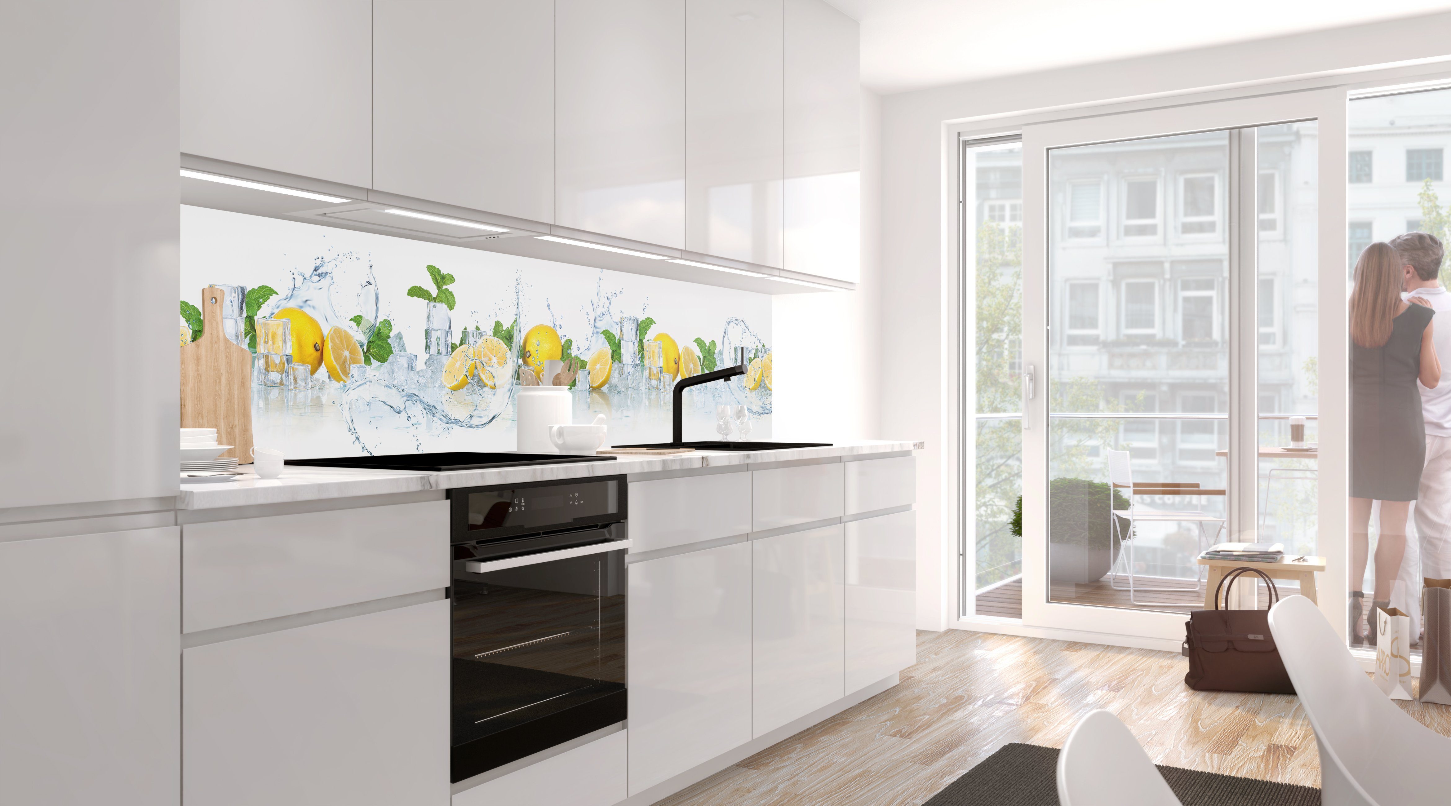 Stickerprofis Küchenrückwand ZITRONEN SPLASH (Glasoptik), (Premium), 1,5mm, selbstklebend, hält auf besonders vielen Öberflächen