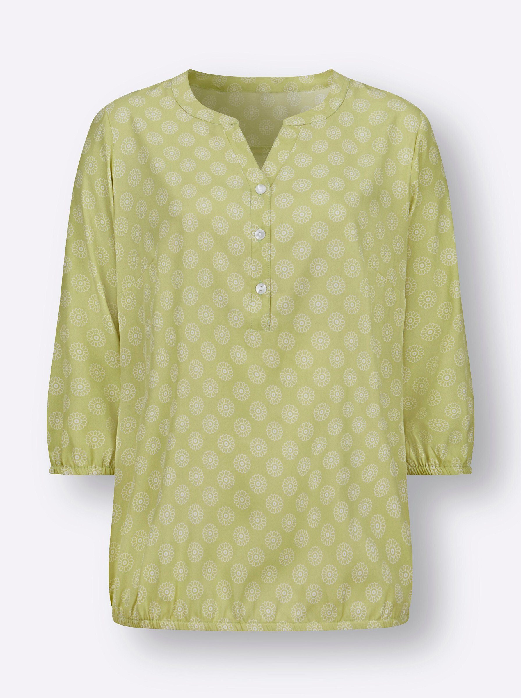 Sieh Klassische lindgrün-ecru-bedruckt Bluse an!