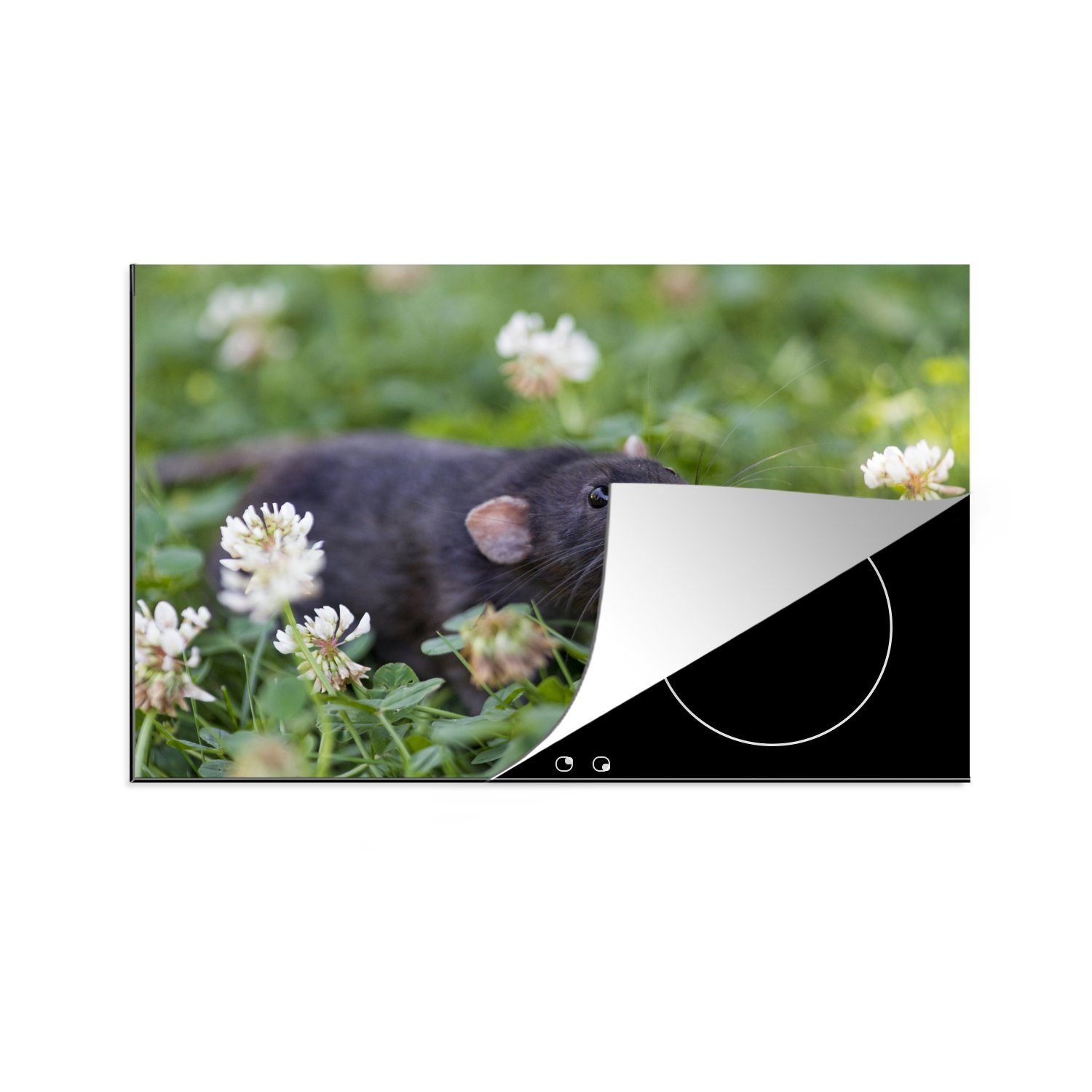 MuchoWow Herdblende-/Abdeckplatte Induktionskochfeld zwischen Vinyl, küche, Ratte die 81x52 Schutz Blumen, (1 tlg), für cm, Ceranfeldabdeckung