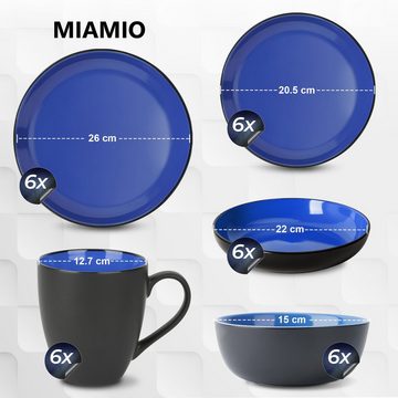 MiaMio Tafelservice Tafelservice 30tlg Geschirrset 6 Personen Kombiservice Keramik - Blau (30-tlg), 6 Personen, Keramik
