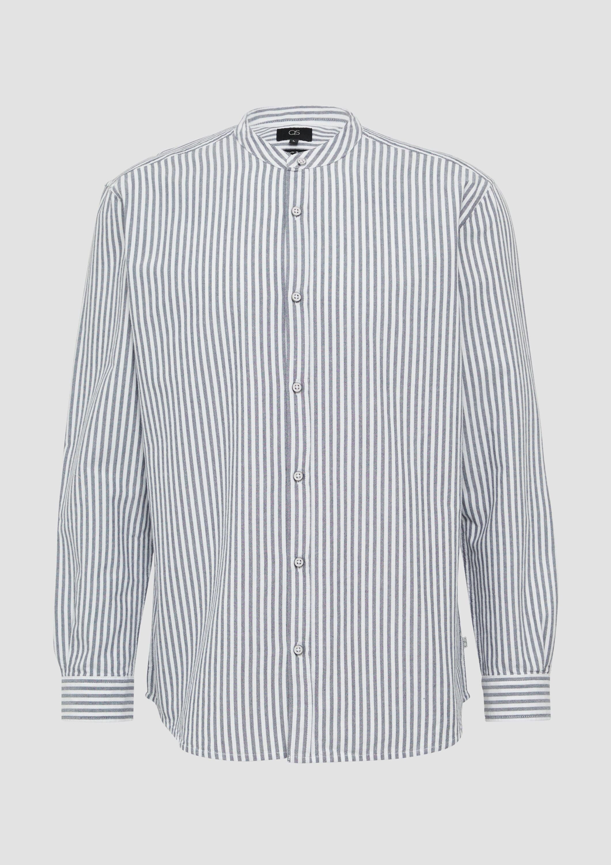 QS Langarmhemd Hemd Regular Fit: Stehkragenhemd aus gestreiftem Oxford