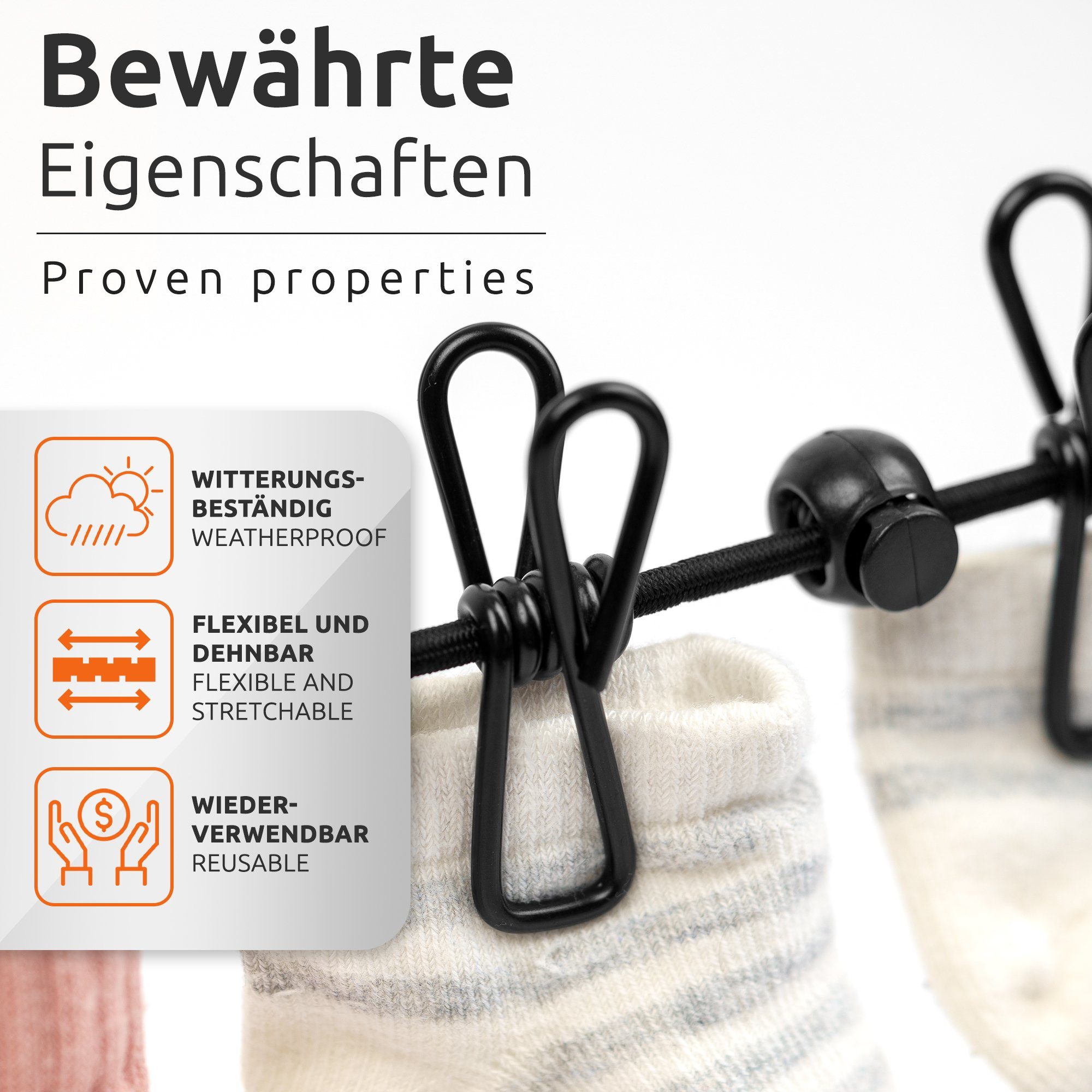 ECENCE Wand-Wäscheleine 2x Flexible Wäscheleine mit 12 Klammern Reise – Bild 2 von 5
