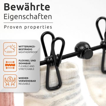 ECENCE Wand-Wäscheleine 2x Flexible Wäscheleine mit 12 Klammern Reise