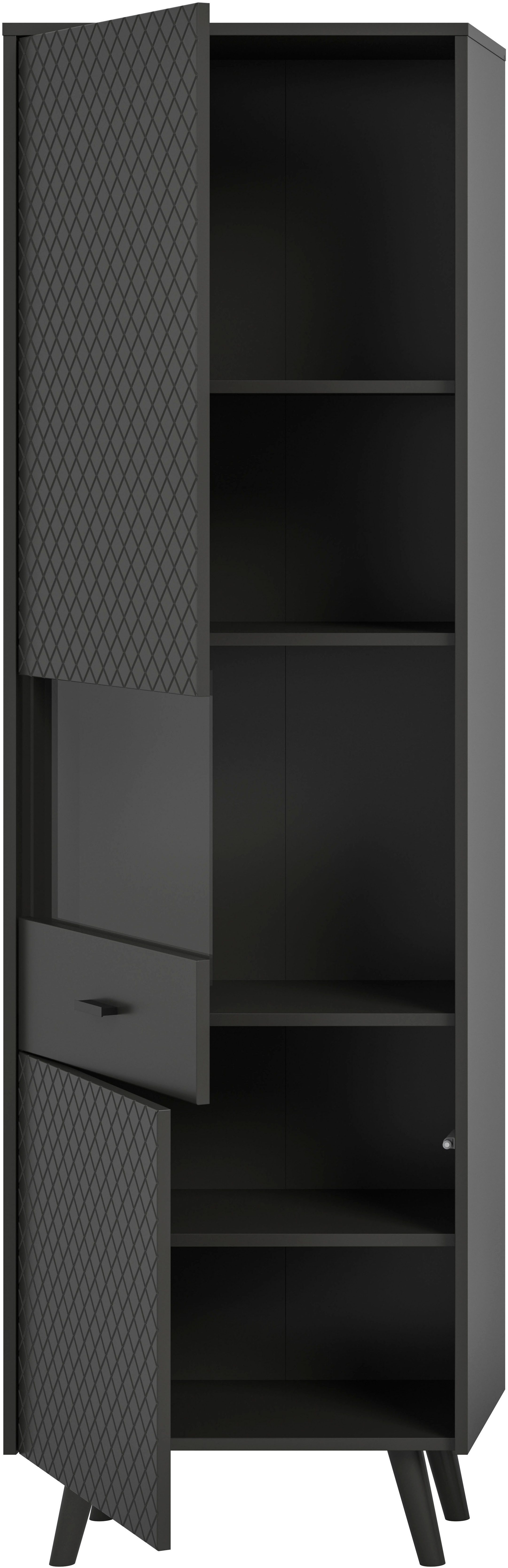 Home affaire Vitrine RHOMBUS, hochwertige MDF-Front mit Karo-Optik (1-St) Vitrine, Schrank, Wohnzimmer, Esszimmer