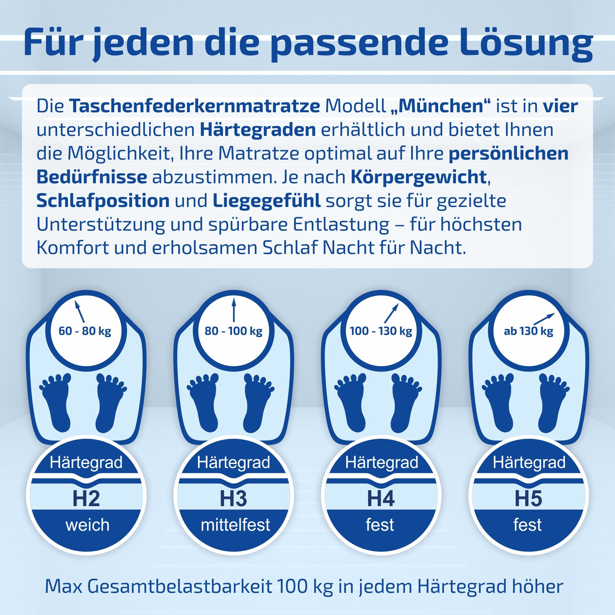 Taschenfederkernmatratze München mit 1000 Federn, 7 Liegezonen im Federkern,bis 200 KG Traglast, Matratzen Perfekt, 23 cm hoch, (Härtegrad 2 bis 5 Extra FEST, 1 – Bild 4 von 5