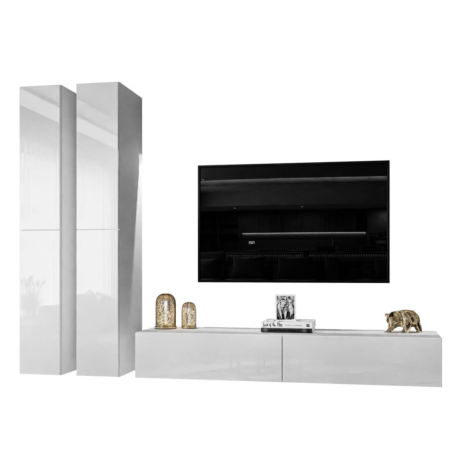 ALLHOUSE24 Wohnwand AURA III 175 cm Breite Hängende Schrankwand weiß Hochgl günstig online kaufen