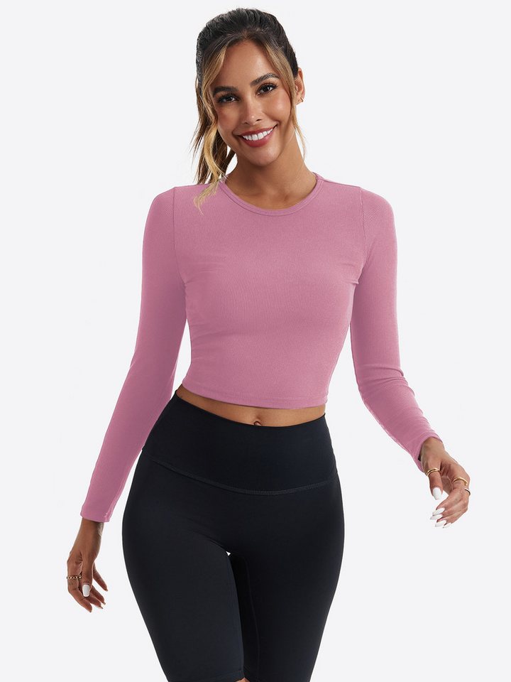 Imily Bela T-Shirt Damen Geripptes Slim Fit Sport Crop Top (Packung, 1-tlg., 1per-Pack) Volltonfarbe