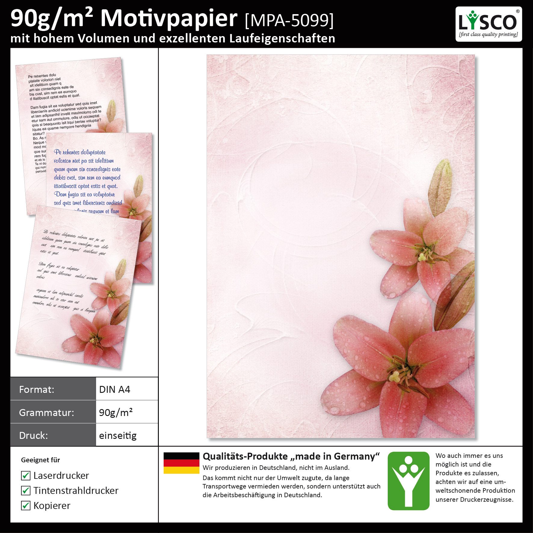 Thumbnail - LYSCO Briefpapier Motiv Briefpapier Blumenvielfalt, ganzseitig DIN A4, gut beschreibbar, blumige Atmosphäre, für alle Dr...