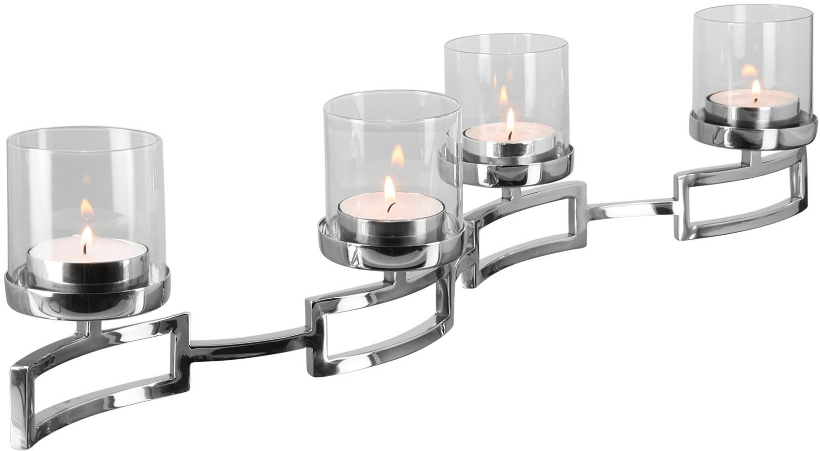 Fink Kerzenleuchter für cm Edelstahl Ø und Ø 4 Glas, 6 - aus HOMMAGE cm Stumpenkerzen (1 Silberfarben 8 Maxi-Teelichter St), und