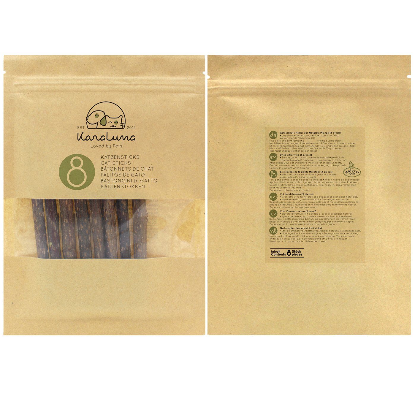 KaraLuna Tier-Beschäftigungsspielzeug 8 Katzensticks / Matatabi Sticks I Katzenspielzeug Catnip, Natürliches Katzenspielzeug und Zahnpflege für Katzen