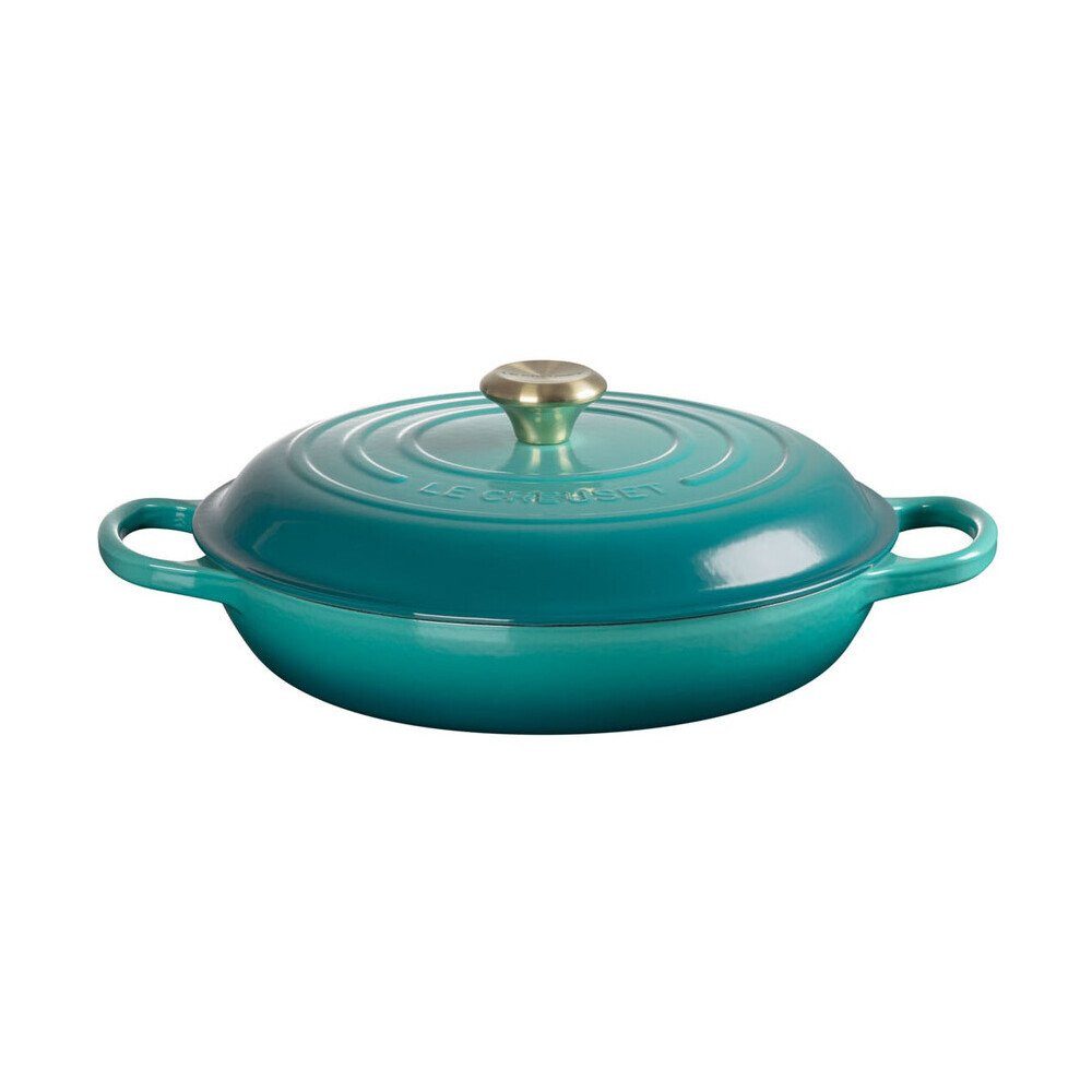 LE CREUSET Kochtopf Gourmet-Profitopf mit Deckel 26 cm Signature Bleu Riviera, Emailliertes Gusseisen