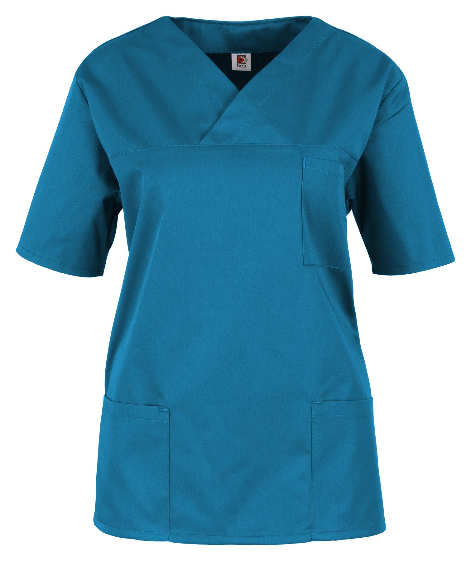 BEB Schlupfbluse beb MEDIZIN/PFLEGE Damen KASACK Kurzarm V-Neck Baumwollmix Petrol