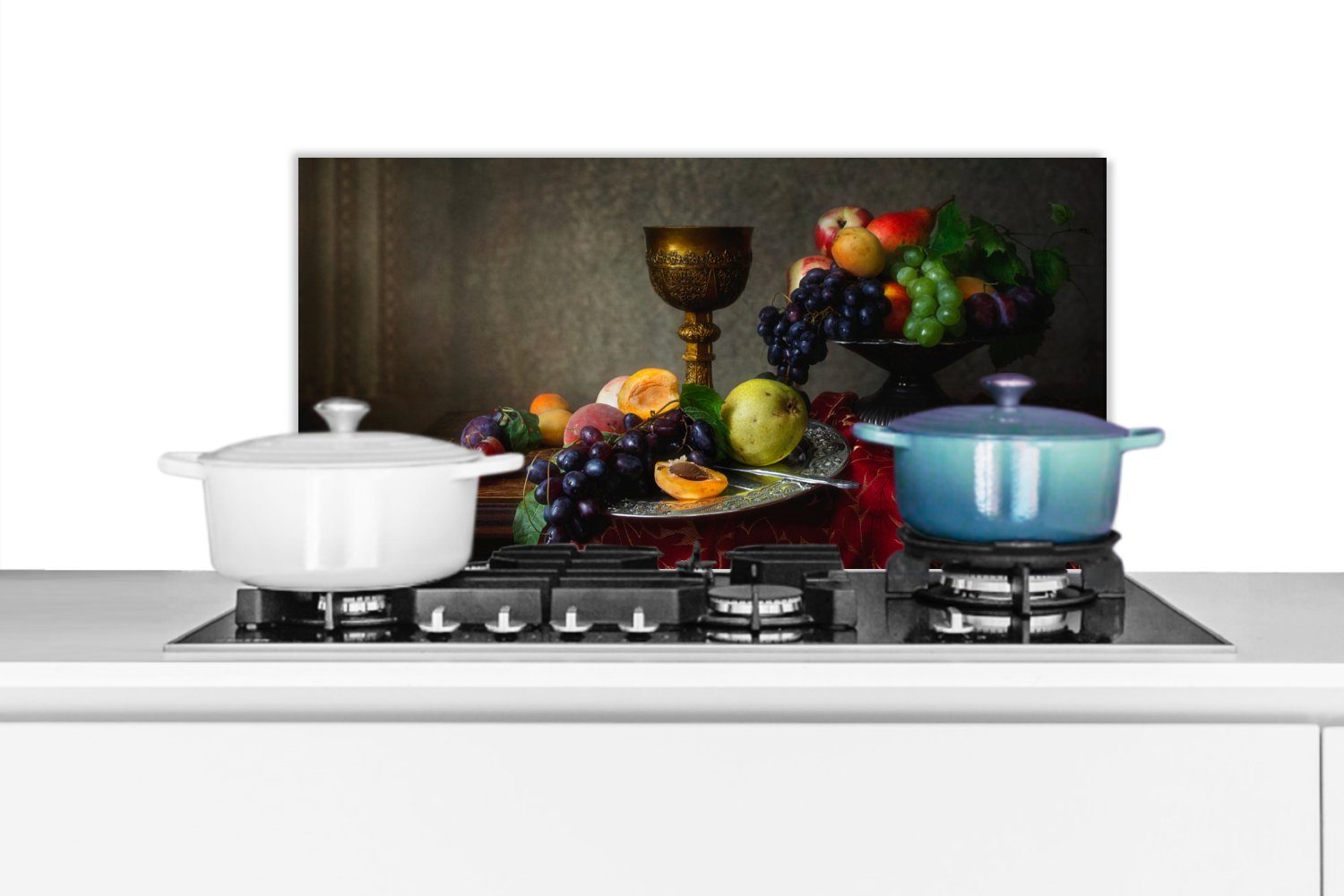 MuchoWow Küchenrückwand Rustikal - Tisch - Obst - Stilleben - Tasse, (1-tlg), 60x30 cm, Wandschutz, gegen Fett und Schmutzflecken für Küchen | Küchenrückwände