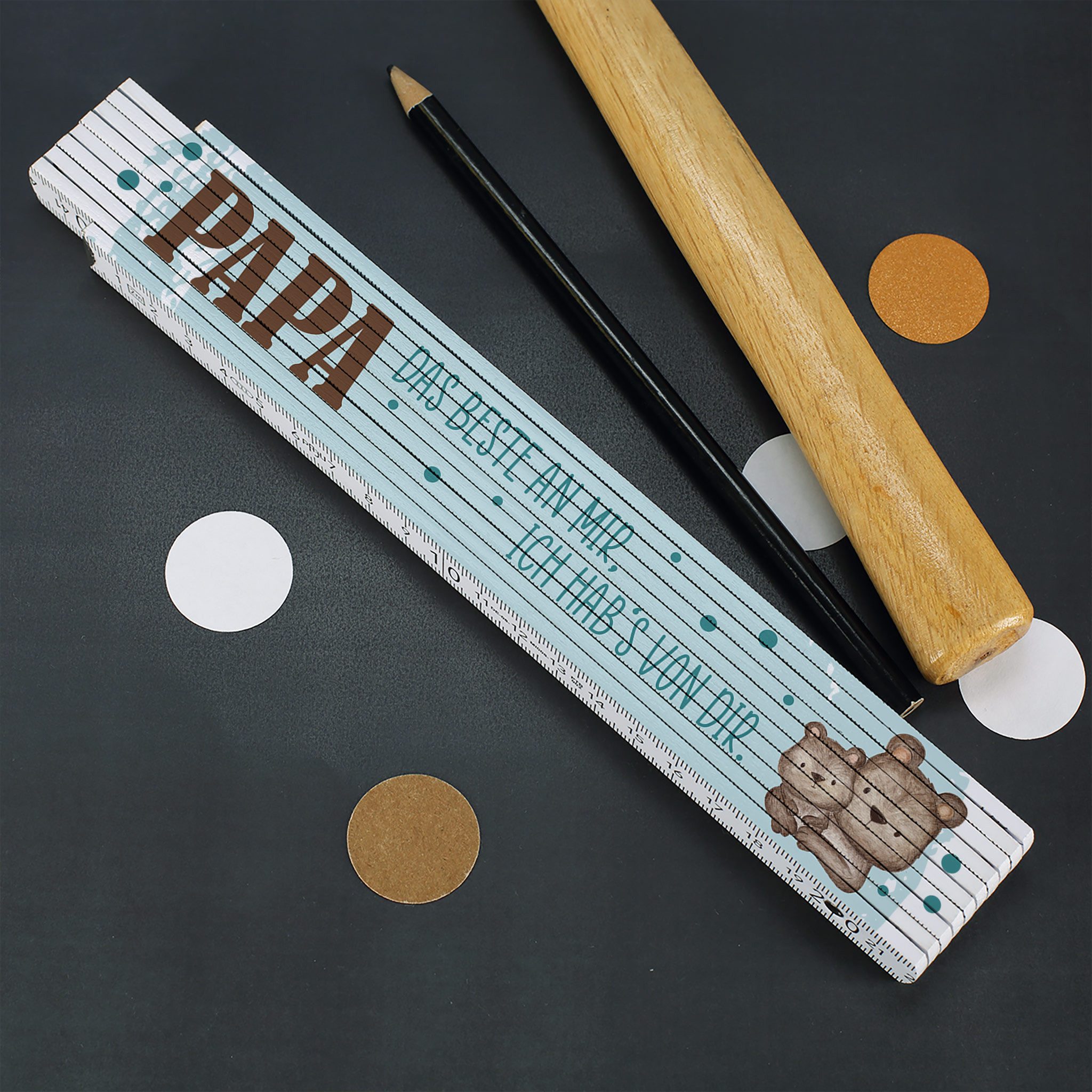 Herz & Heim Zollstock zum Vatertag mit Aufdruck - Bedruckter Zollstock für Väter, 2 Meter