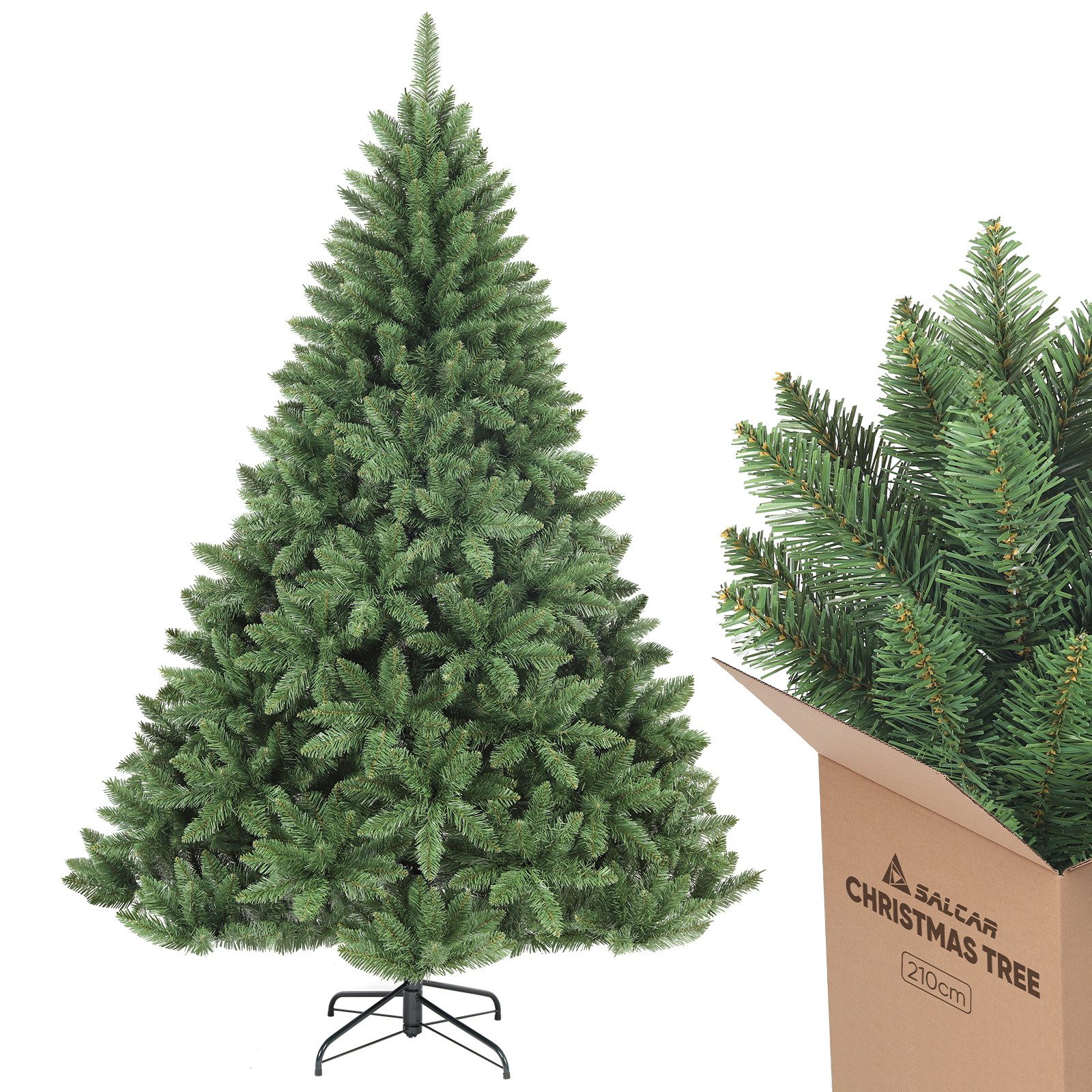 Salcar Künstlicher Weihnachtsbaum Künstlicher Christbaum, naturgetreuer Tannenbaum mit Klappsystem, 2100cm mit 1066 PVC-Nadeln