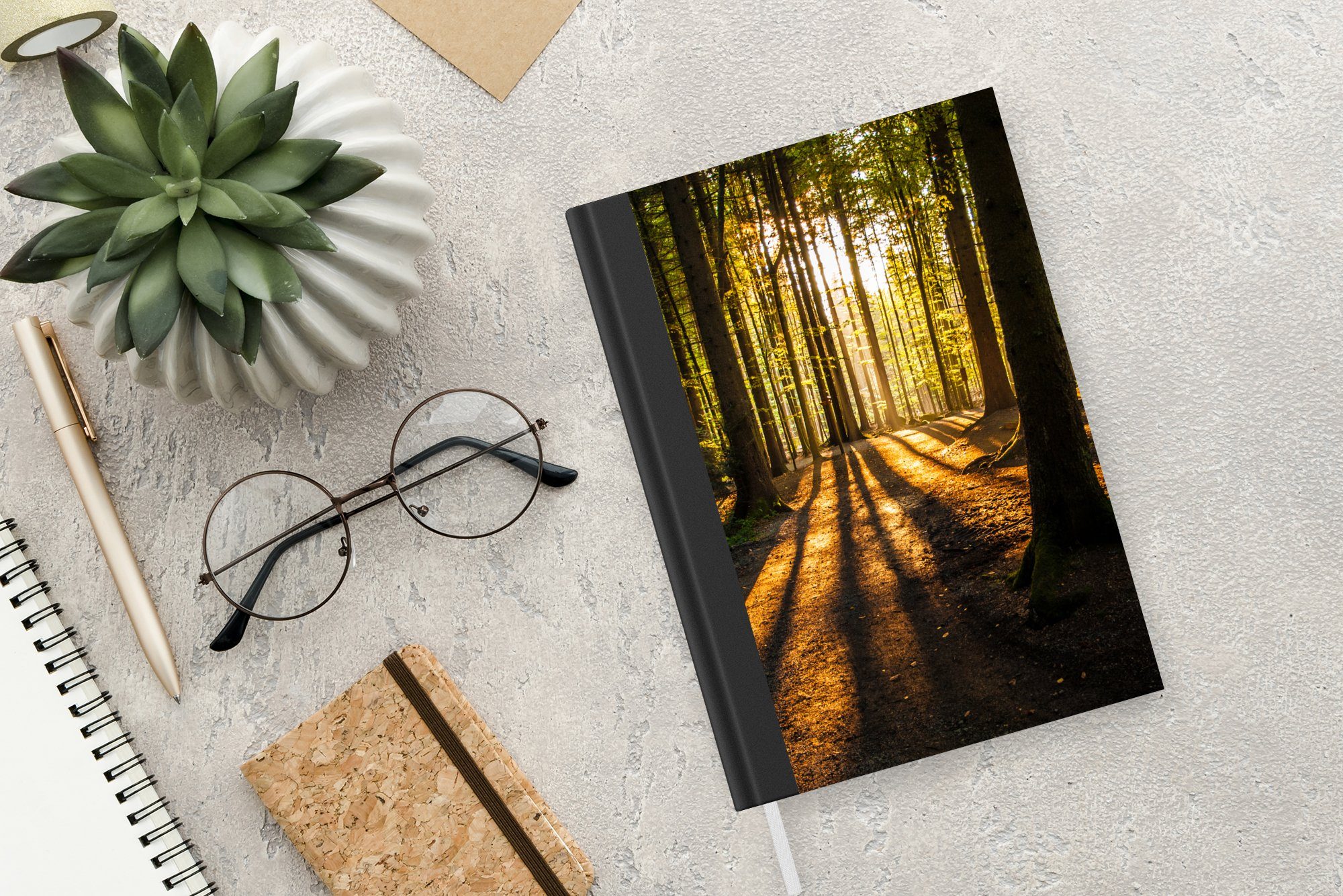 Bäume Natur, Notizbuch Journal, Merkzettel, Tagebuch, - MuchoWow - - Seiten, Notizheft, A5, - Sonne Haushaltsbuch Wald 98 Landschaft