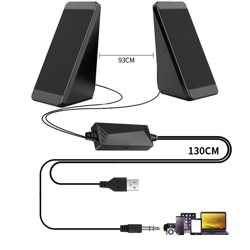 Bolwins G69C tragbar PC Lautsprecher boxen über 3.5mm für PC Laptop Notebook PC-Lautsprecher 2,0 (kabelgebunden, 6 W, Plug & Play, USB-Stromversorgung, Lautstärkeregelung)