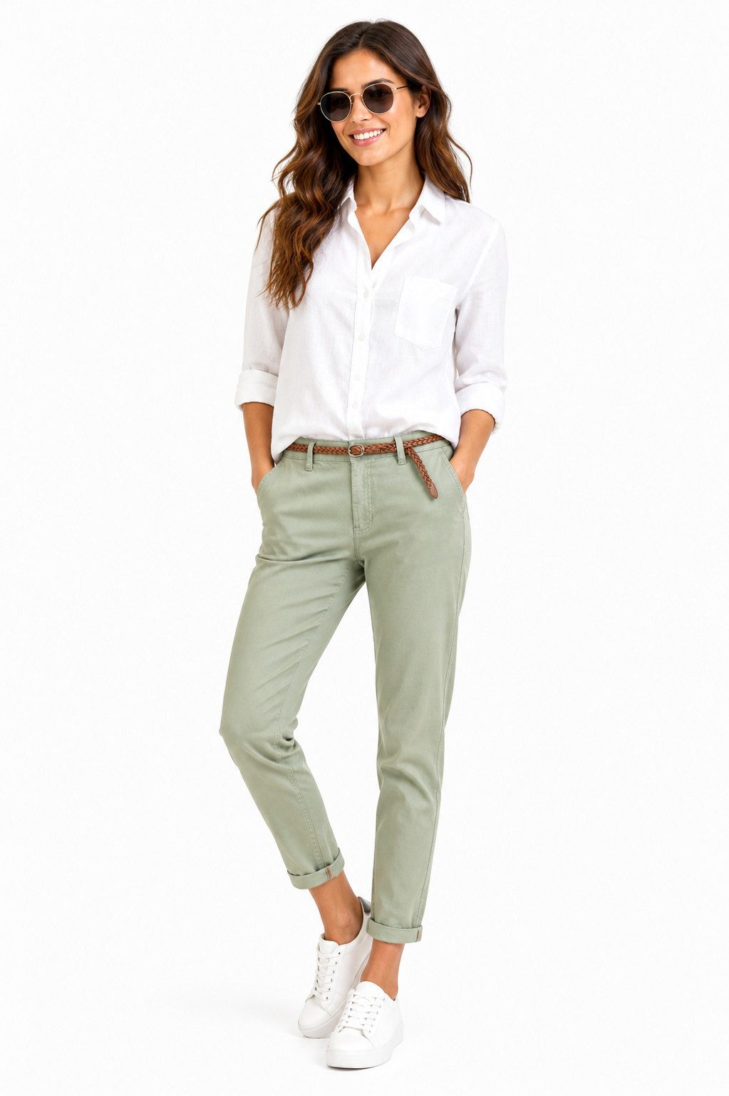 SUBLEVEL Chinos Damen Chino Hose Stoffhose inkl.Gürtel Businesshose Freizit Chinohose