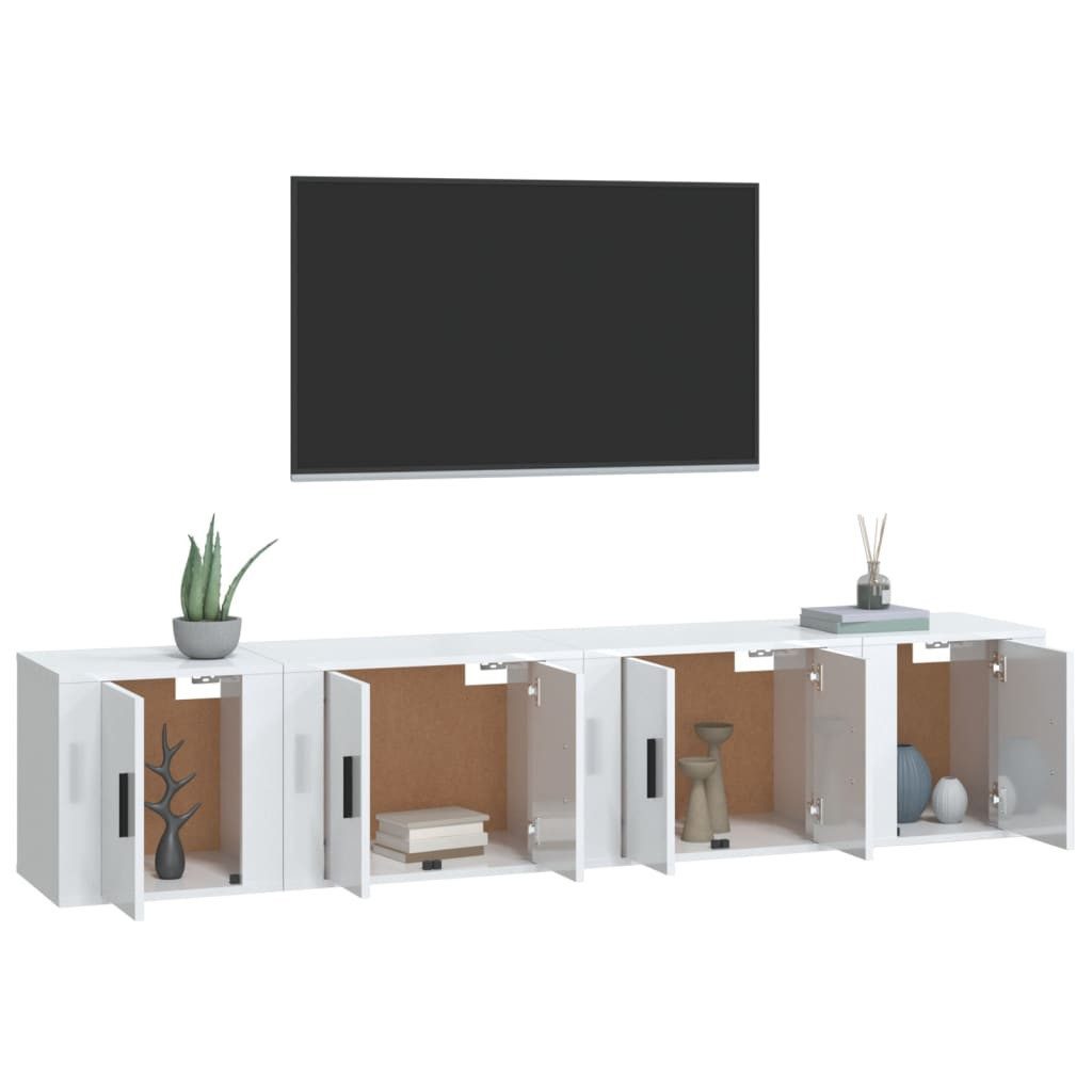vidaXL TV-Schrank 4-tlg. TV-Schrank-Set Hochglanz-Weiß Holzwerkstoff günstig online kaufen