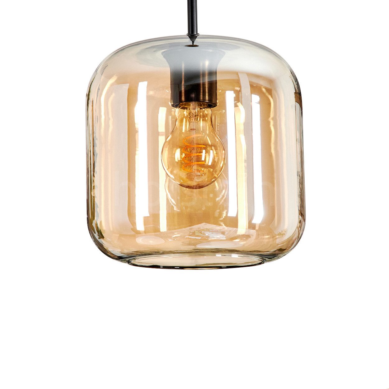 hofstein Hängeleuchte Hängelampe aus Metall/Glas in Schwarz/Bernsteinfarben günstig online kaufen