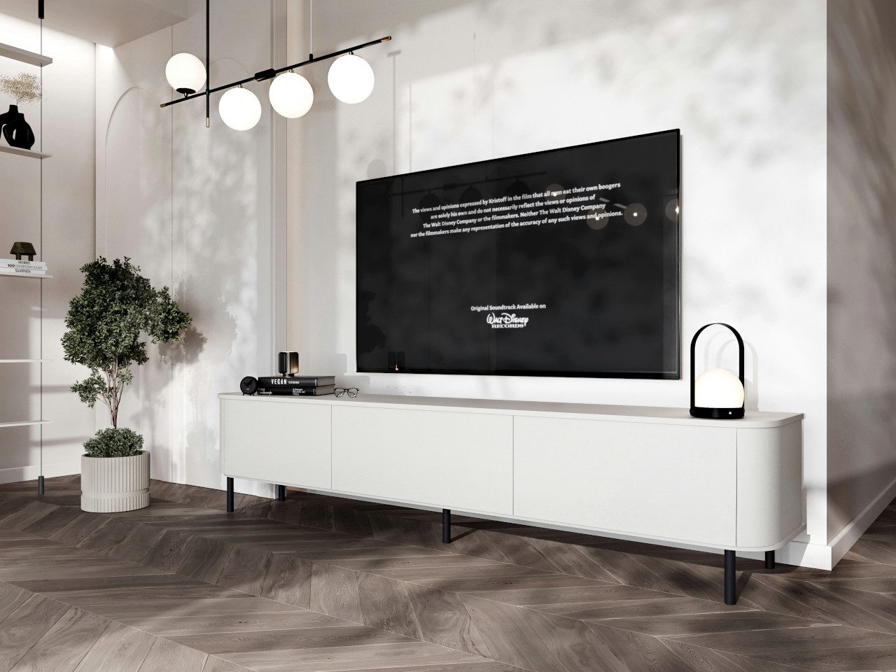 MOEBLINE TV Lowboard Komoode AZILLO 215N weiß mit schwarzen Füßen