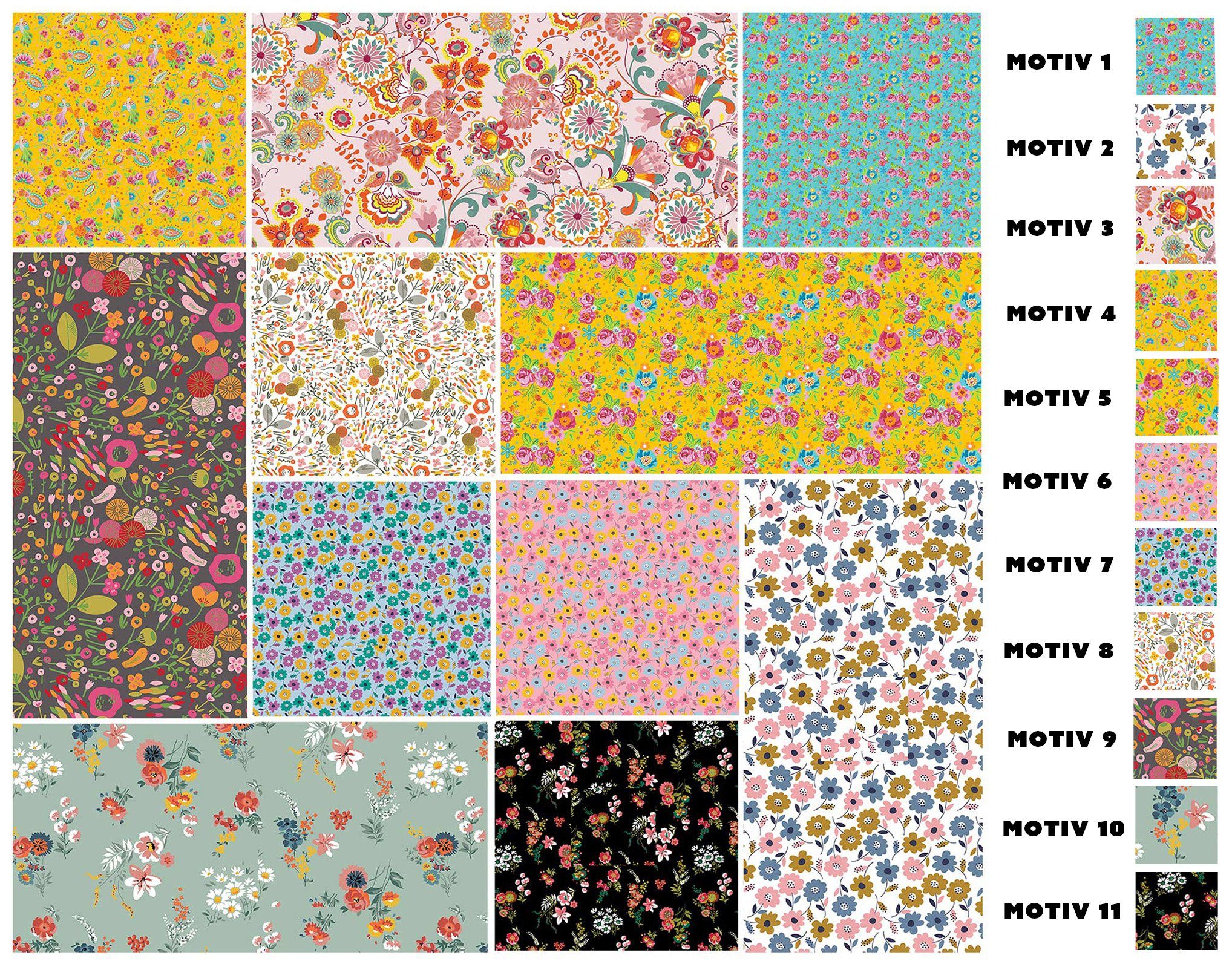 maDDma Stoff 0,5m Baumwollstoff BeHappy Motiv Flowerpower Halbmeterware 150cm breit, Motiv 10