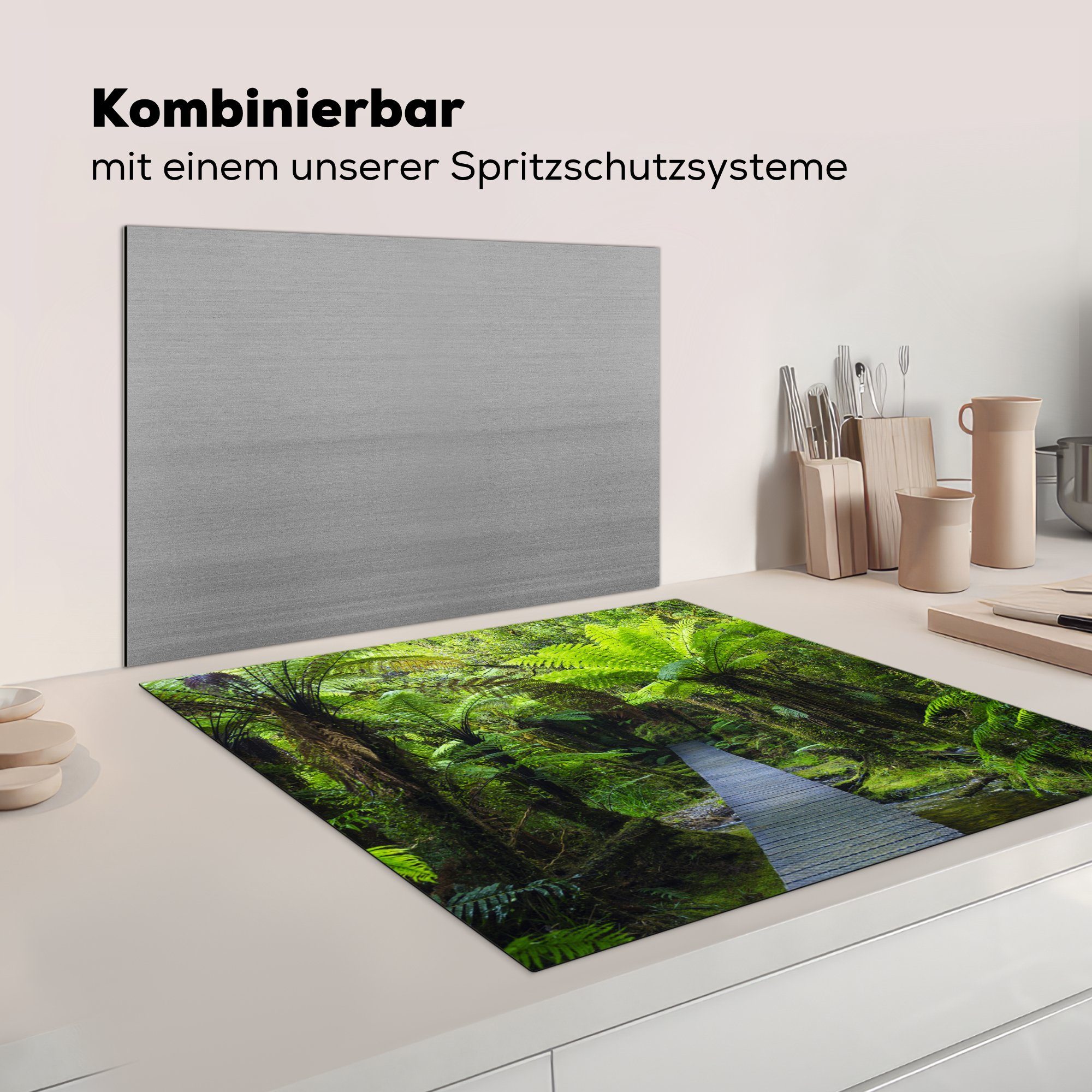 - Dschungel, 78x78 Vinyl, Neuseeland tlg), Herdblende-/Abdeckplatte (1 Pfad MuchoWow cm, - für küche Arbeitsplatte Ceranfeldabdeckung,