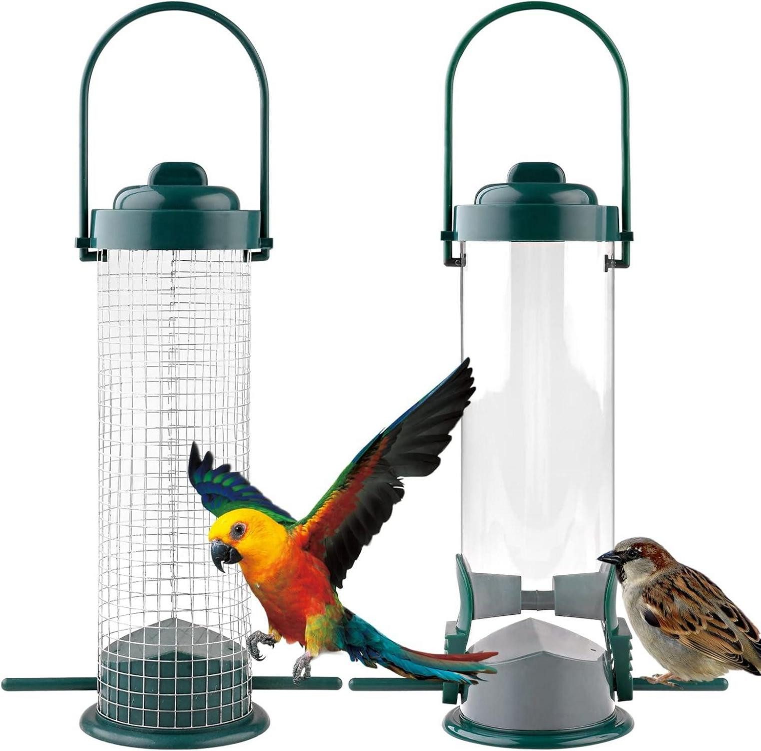 Vogelhaus Vogelfutterautomat mit 2 Ports für Saatgutfütterung & Erdnussfütterung