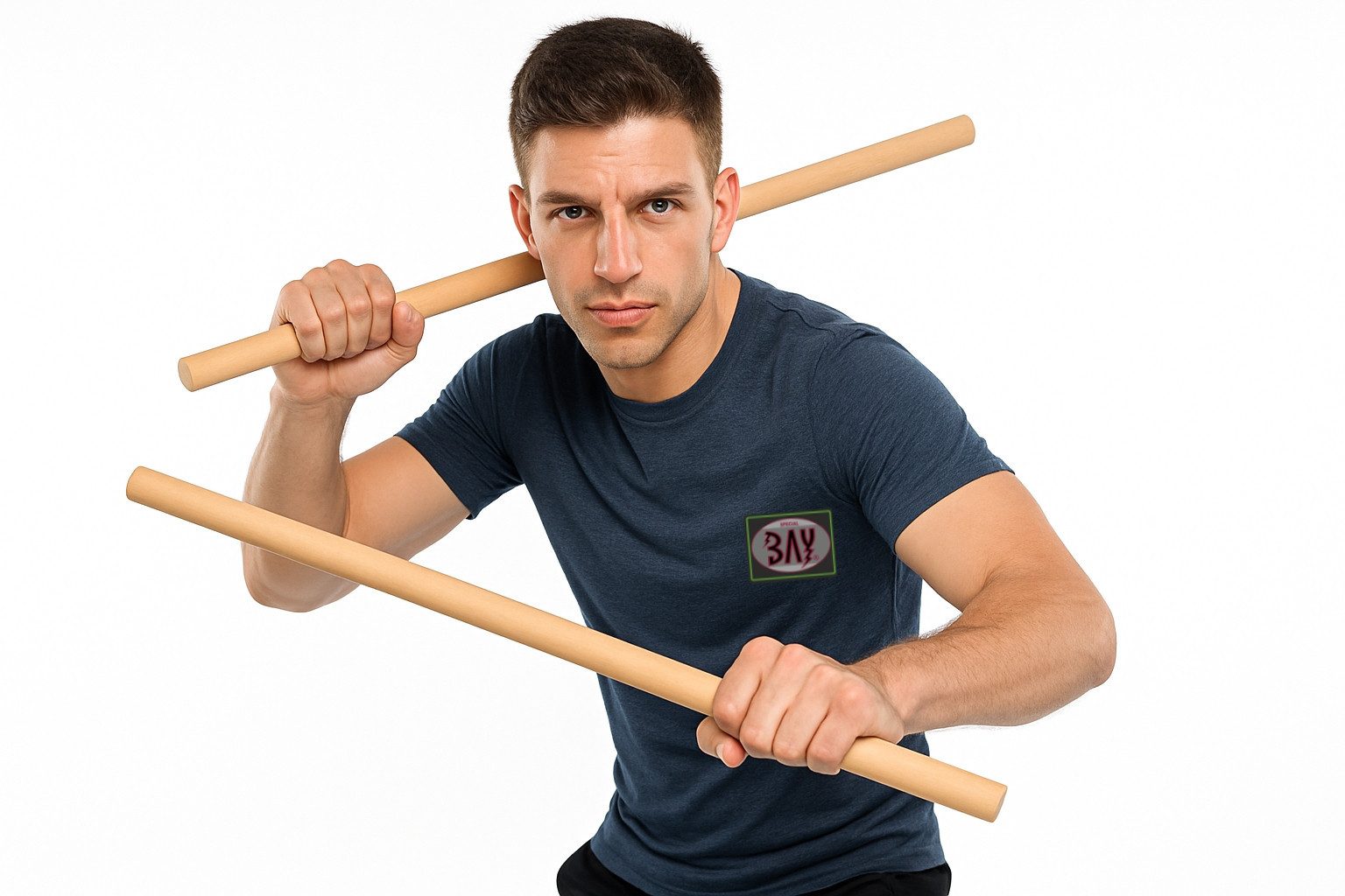 BAY-Sports Holzschwert Escrima 65 cm Langstock Arnis Rattan ungeschält SV Krav Maga Kung Fu (Für Vollkontakt geeignet, Rattan Bambus), Selbstverteidigung, Ju Jutsu, Kobudo, sehr stabil, Kali