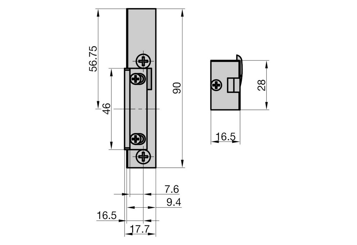 Thumbnail - ASSA ABLOY Türöffner E-Öffner, 6-12 V, Packung, mit mechanischer Entriegelung, 6-12 V, Bauform 16,5 mm, DIN Rechts