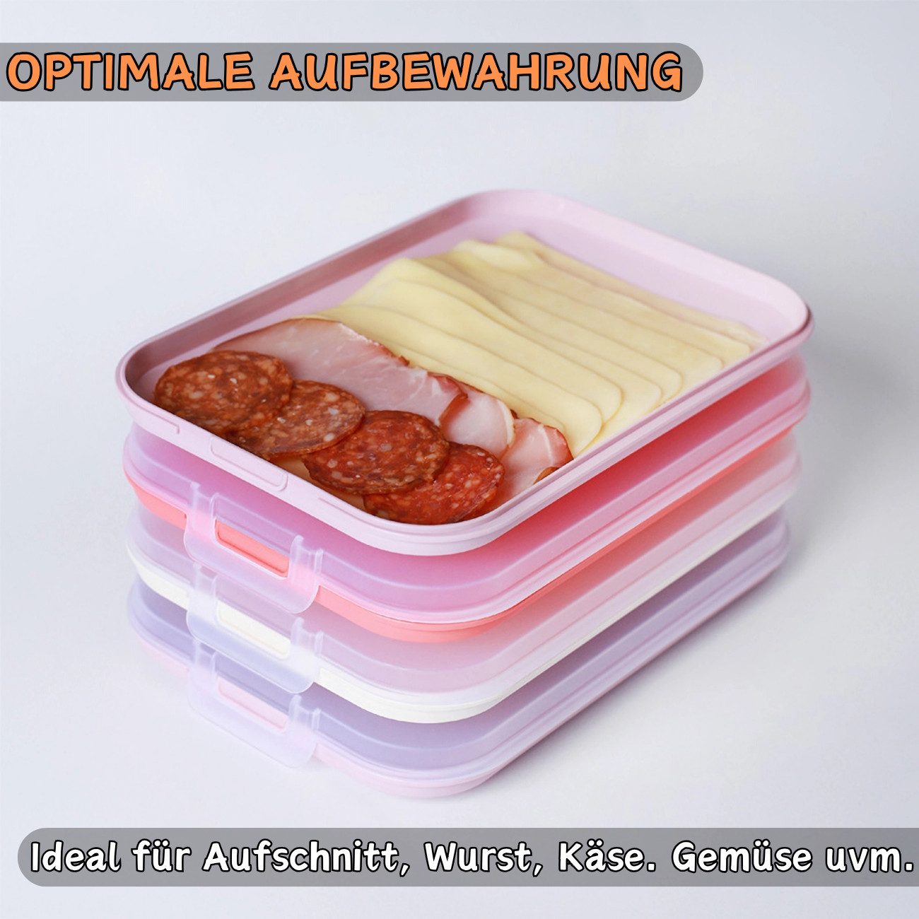 Engelland Frischhaltedose Aufschnittdosen für den Kühlschrank, Aufschnittboxen, PP-Kunststoff, BPA-frei, (Vorteils-Set, 3-tlg., mit transparentem Deckel), stape – Bild 5 von 5