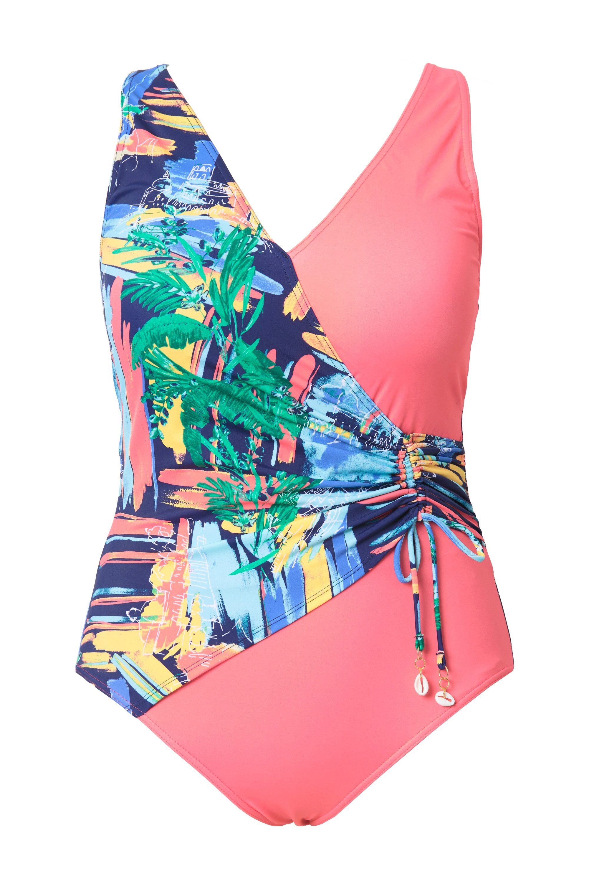 Ulla Popken Badeanzug Badeanzug Wickeloptik Softcups V-Ausschnitt günstig online kaufen