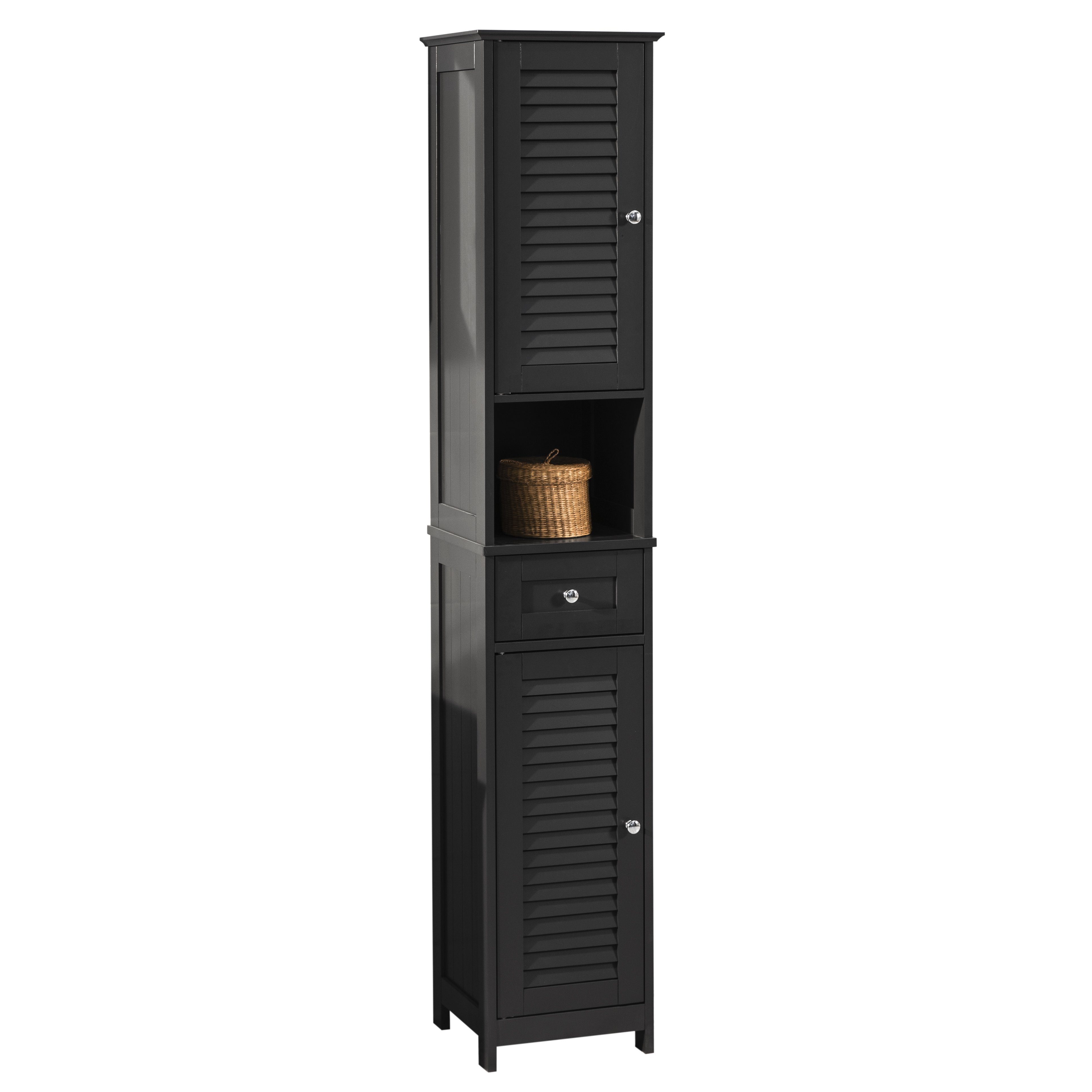 SoBuy Hochschrank FRG236 Badregal Badschrank Badmöbel mit 1 offenem Fach, 1 Schublade und Türen | Hochschränke