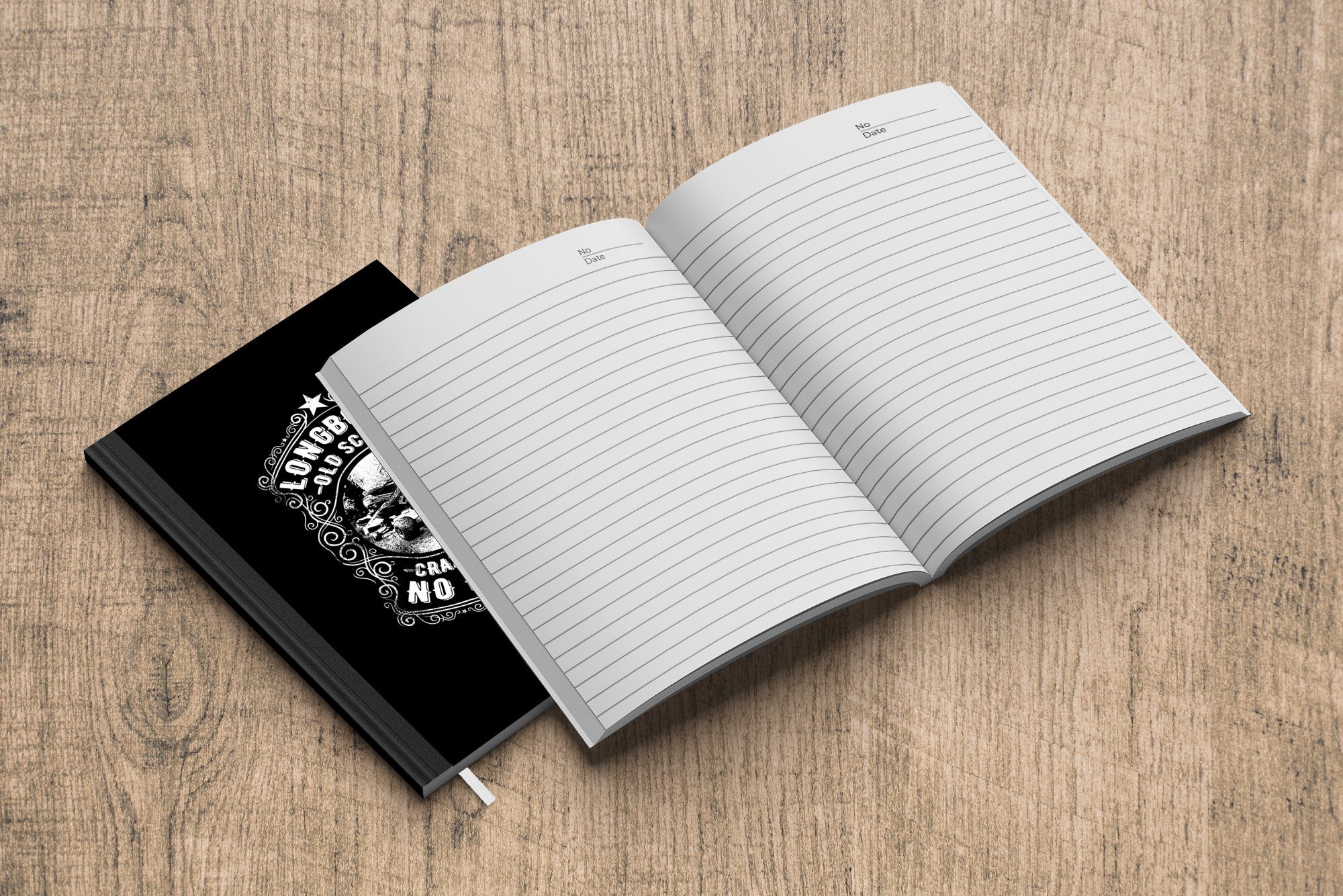 Notizheft, Journal, 98 Seiten, Merkzettel, auf Haushaltsbuch einem A5, Retro MuchoWow Illustration Hintergrund, schwarzen Tagebuch, Longboard Notizbuch