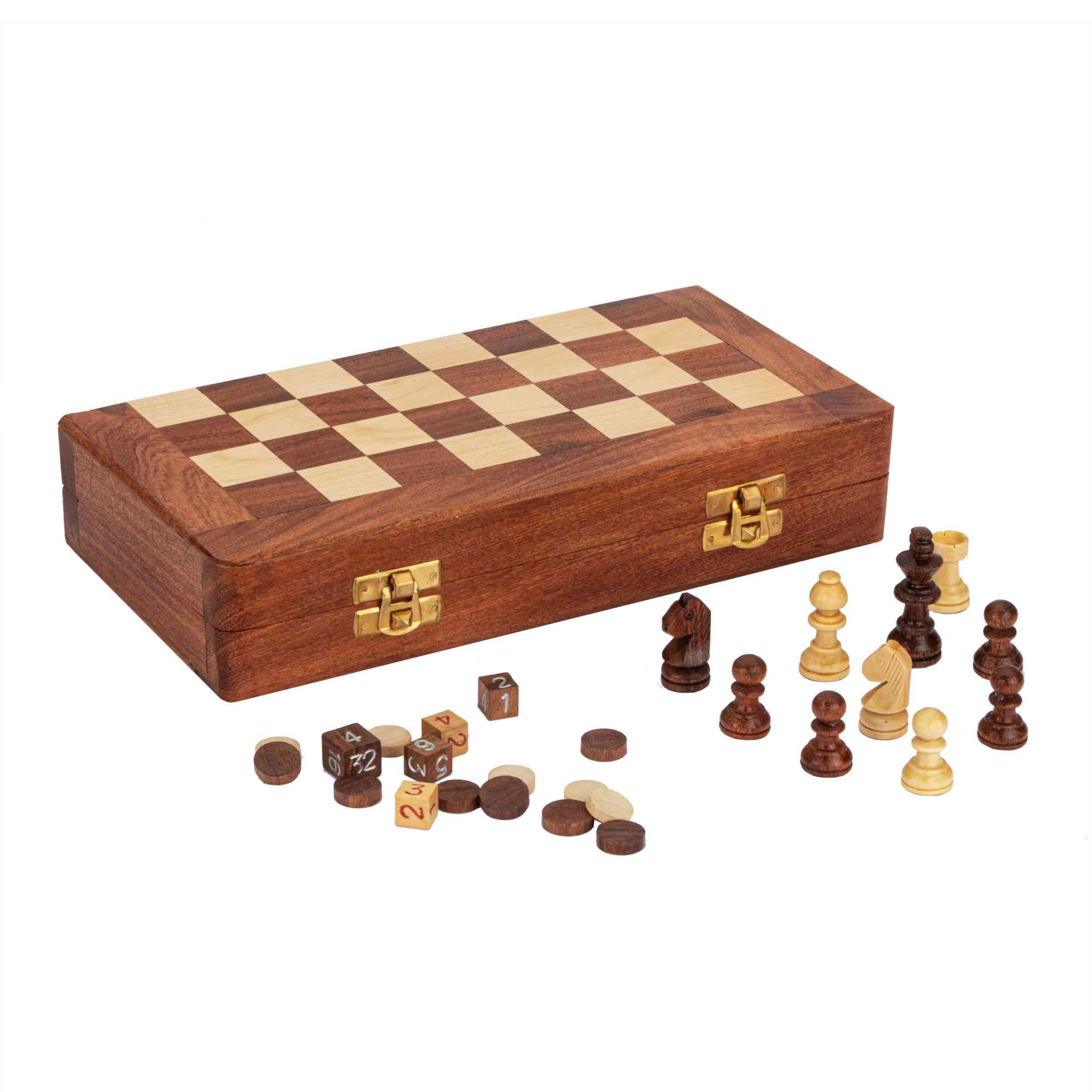 NKlaus Dekofigur Schach- und Backgammon Spielebox aus Holz, 25,5x25,5x2,2cm – Maritime, Made in Germany
